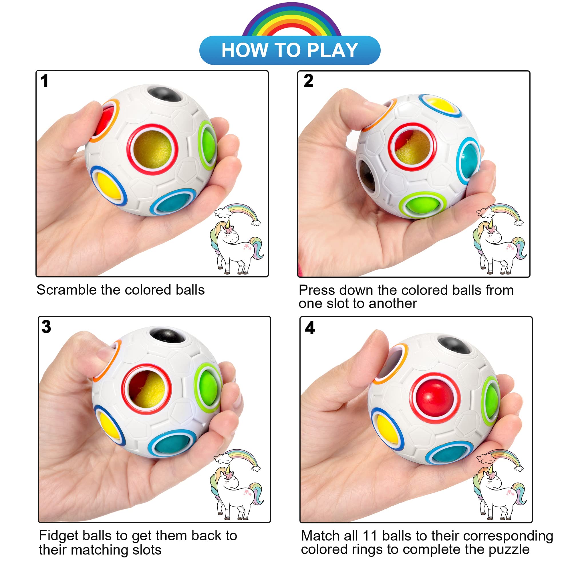 Vdealen Magische Regenboog Puzzel Bal, Fidget Bal Puzzel Spel Leuke Stress Reliever Magische Bal Brain Teaser Fidget Speelgoed voor Kinderen Tieners & Volwassenen-4 Pack