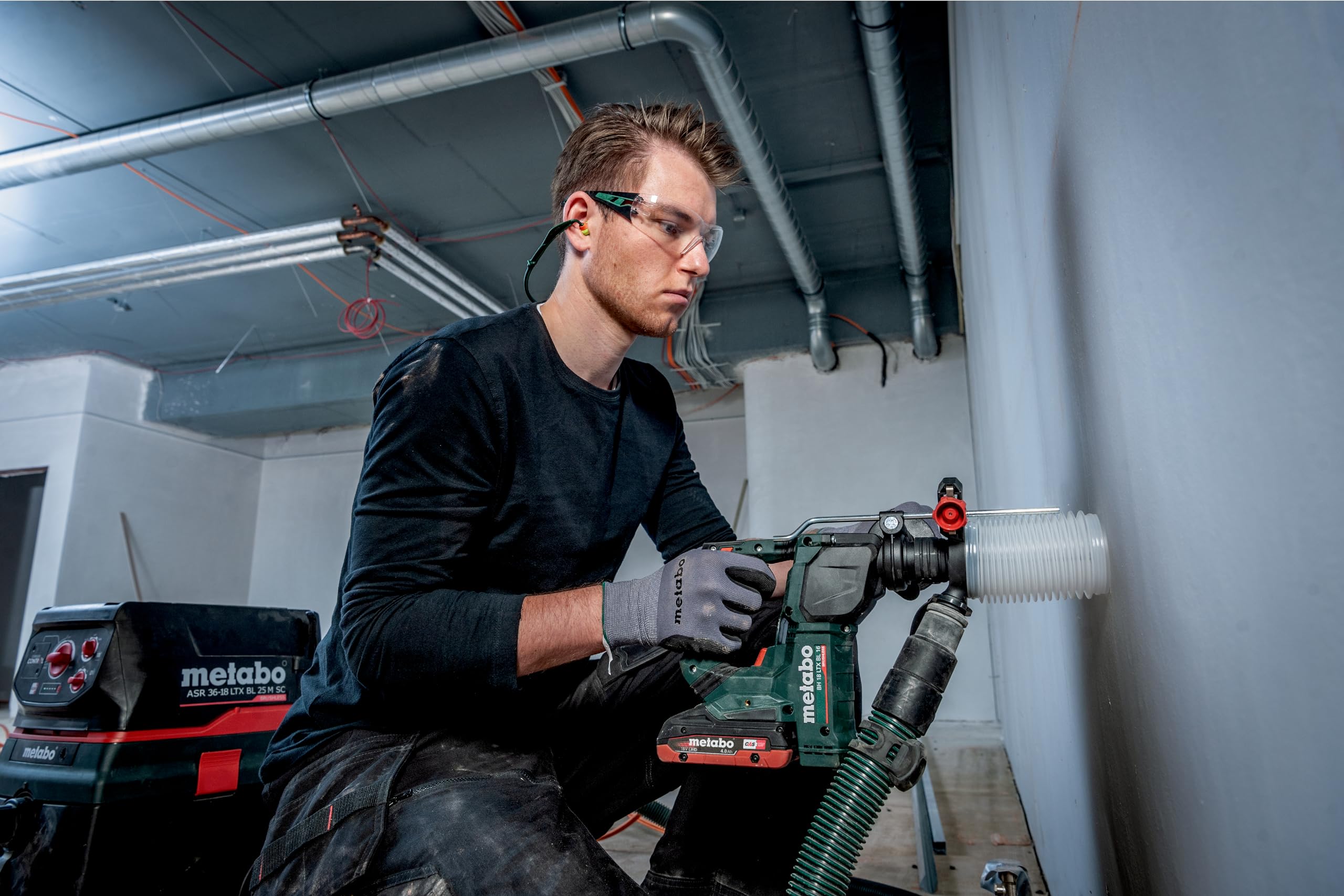 metabo BH 18 LTX BL 16 Taladro Percutor, Martillo sin Escobillas de 18 V | Ligero sistema MVT antivibración, incluye tope de profundidad y mango adicional, sin batería ni cargador, sistema CAS