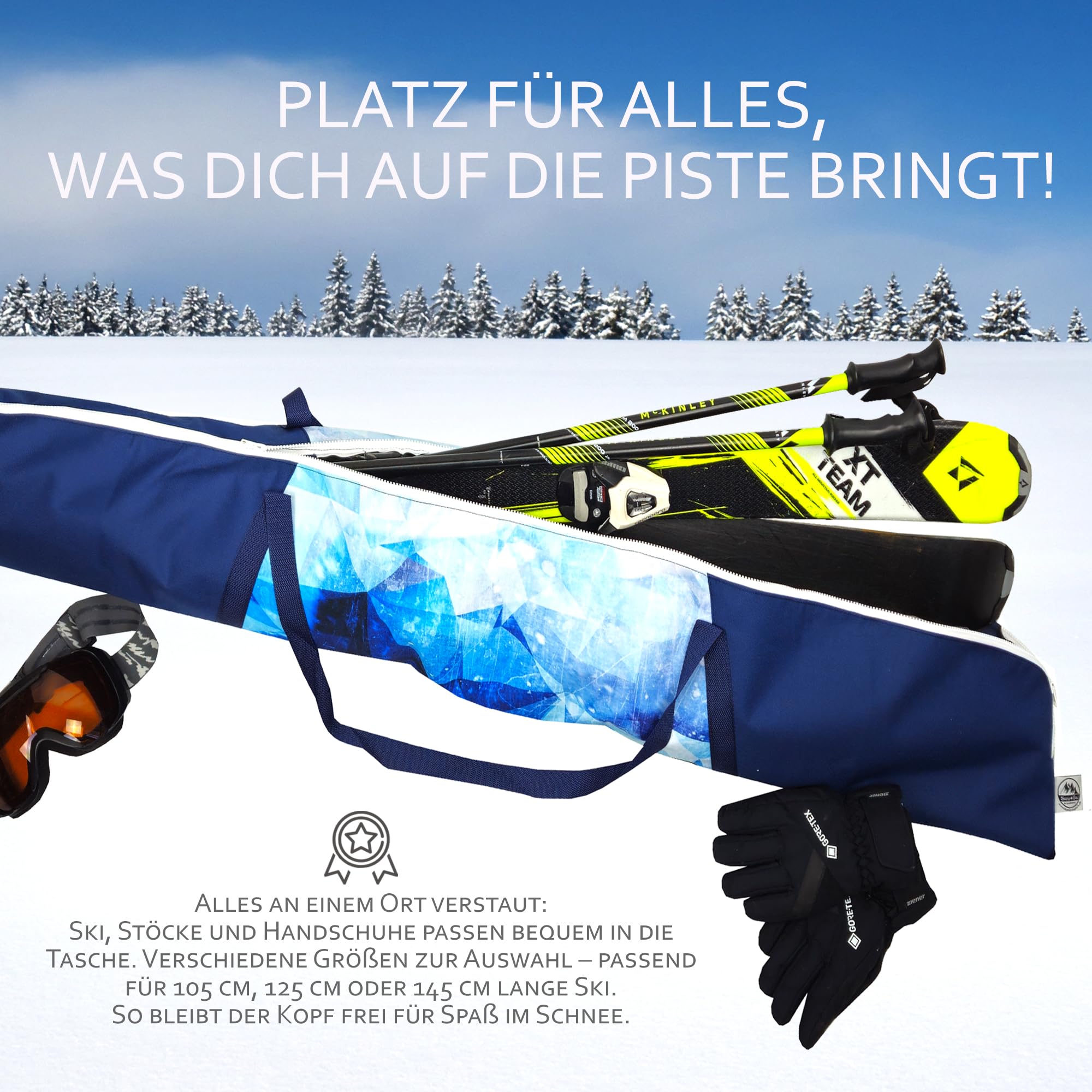 BAMBINIWELT Skitasche Kinder – Robuster Skisack aus wasserdichtem Cordura für Ski, Stöcke & Handschuhe, mit 2-Wege-Reißverschluss, Namensfeld & Tragegriffen
