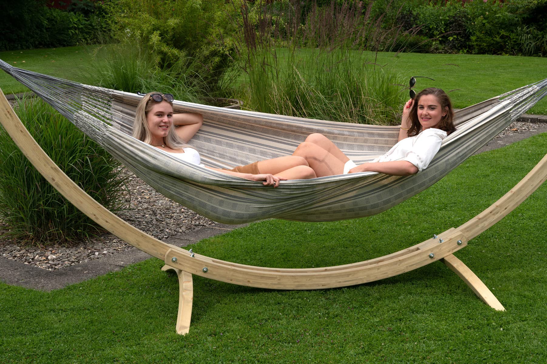 Tropilex Hamac de Jardin Camping pour 2 Personnes | Hamac Double avec Coussin | Capacité 180 kg Colombien | Fabriqué à la Main | Style Retro Comfort Gris 350 cm