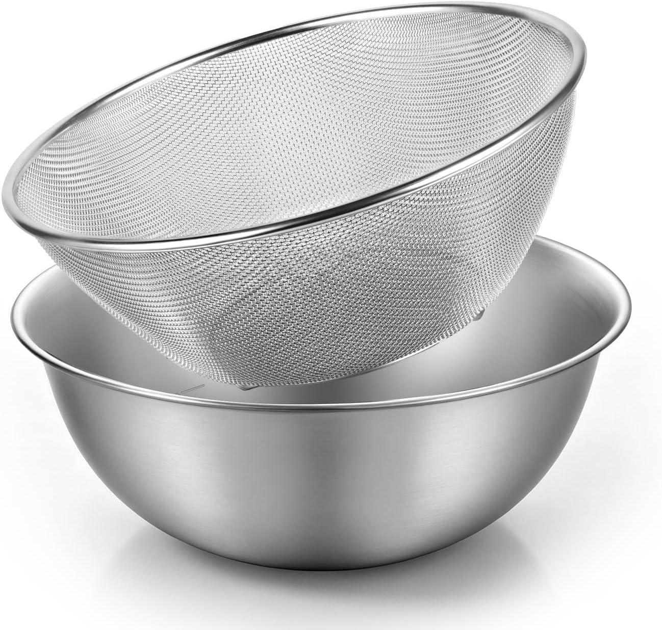 Stainless Steel Colander and Strainer Bowl Set, 3.2QT Rice Washer Strainer with Mixing Bowl, Multipurpose Kitchen Basket with Fine Mesh Colander Stainless Steel Pasta Strainers Solid Bowls