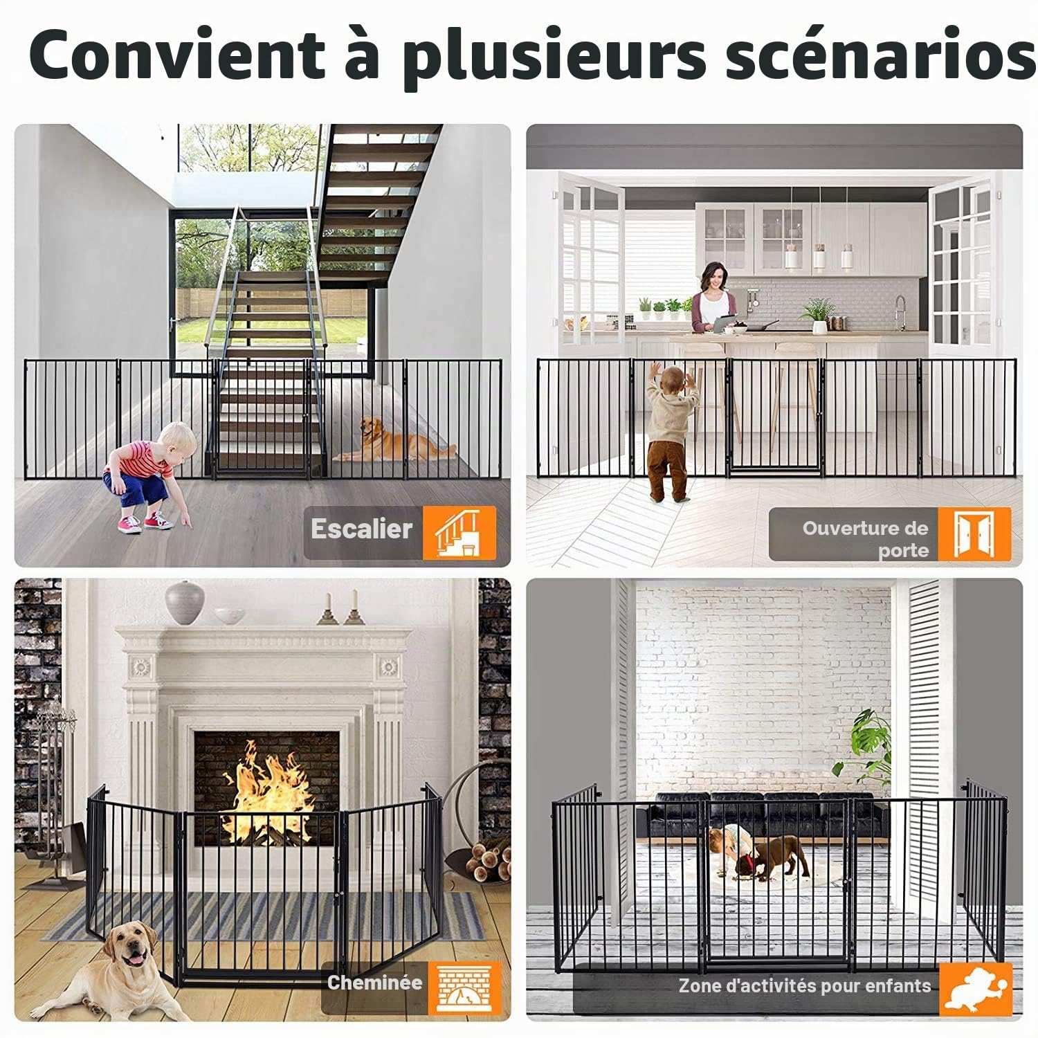 UISEBRT Ensemble de 5 grilles de protection en métal pour cheminée, grilles de protection pour enfants, grilles de sécurité, grilles pour bébés, grilles de porte pour enfants, parc pour enfants, 305