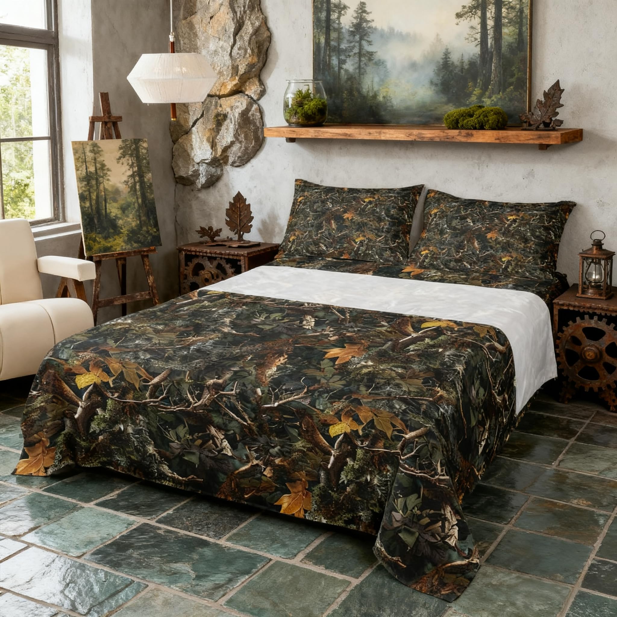 Natural Bed Sheets 4 Pcs Full Size for Room Decor Forest Woods Deep Pocket 1 Fitted Sheet 1