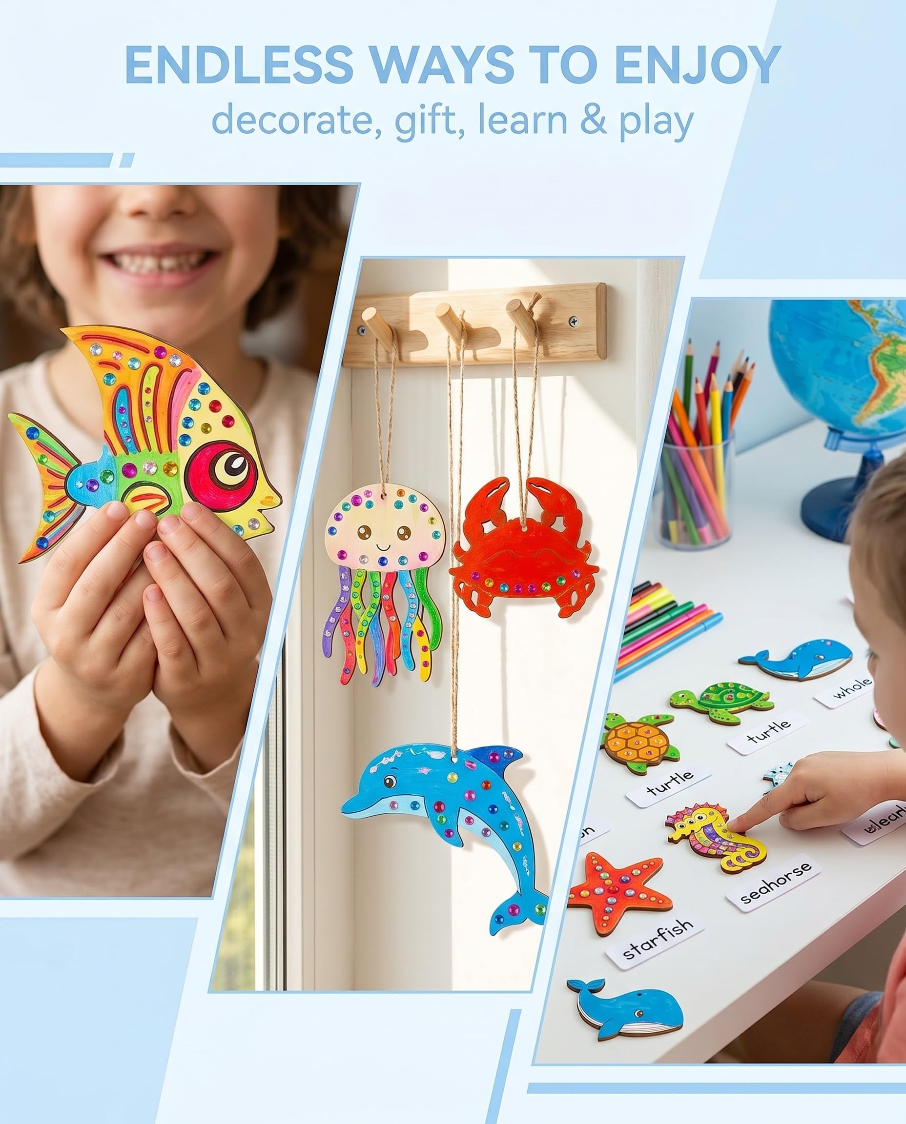 LUMOOM 9 Carillones De Viento De Madera DIY – Set De Animales Marinos Para Pintar – Manualidades Creativas Con Sonido Para Niños Y Niñas