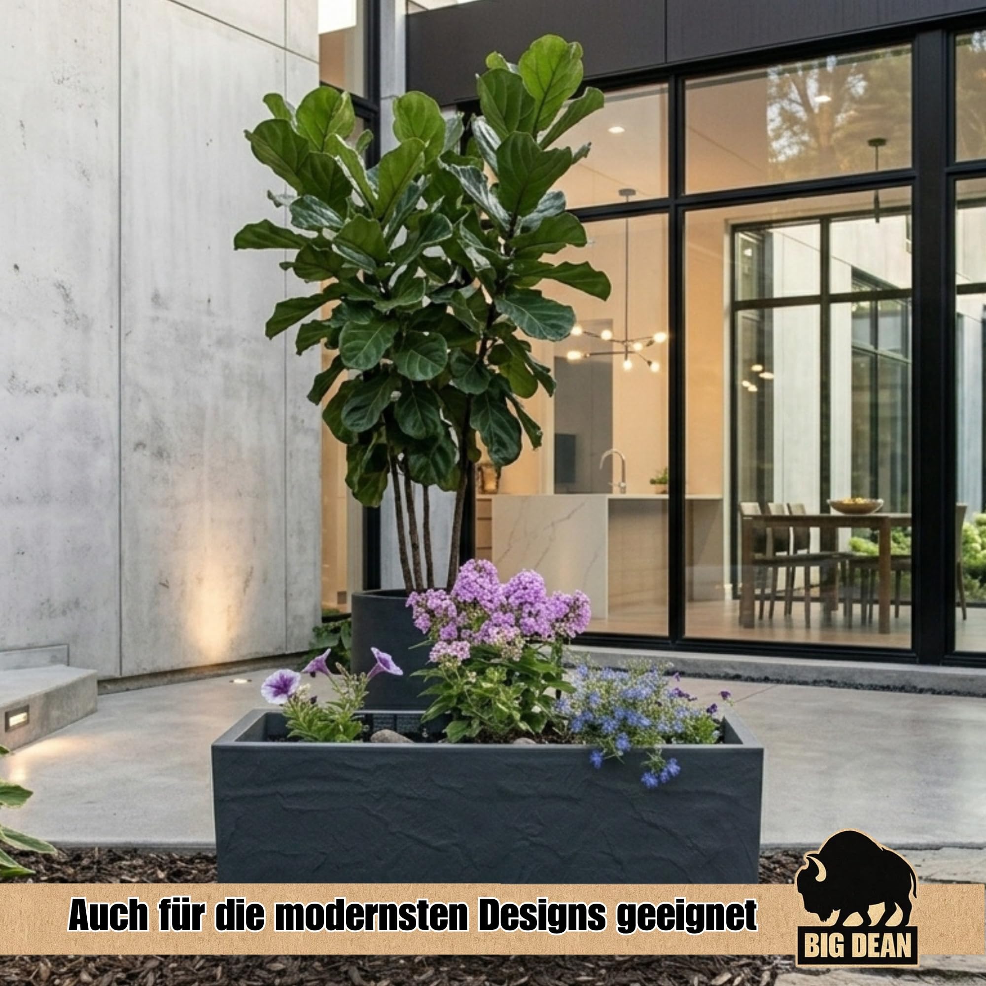 BigDean Pflanzkübel Vulkano 72L rechteckig Blumenkasten + Wasserspeicher | Kübel mit Wasserspeicher, Balkon Terrasse, Blumenkübel (Anthrazit)