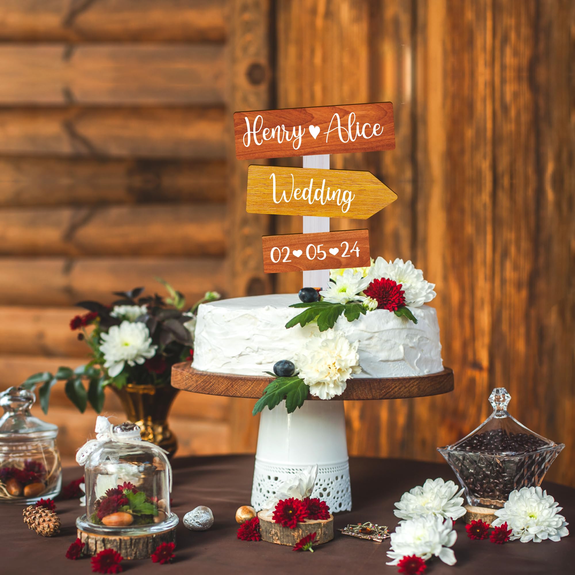 Party to Be Personalized Rustic Fall Wedding Cake Topper in Wood Custom Bride & Groom Names Initials Wedding Date Cake Decoration (Thanksgiving) — image 1
