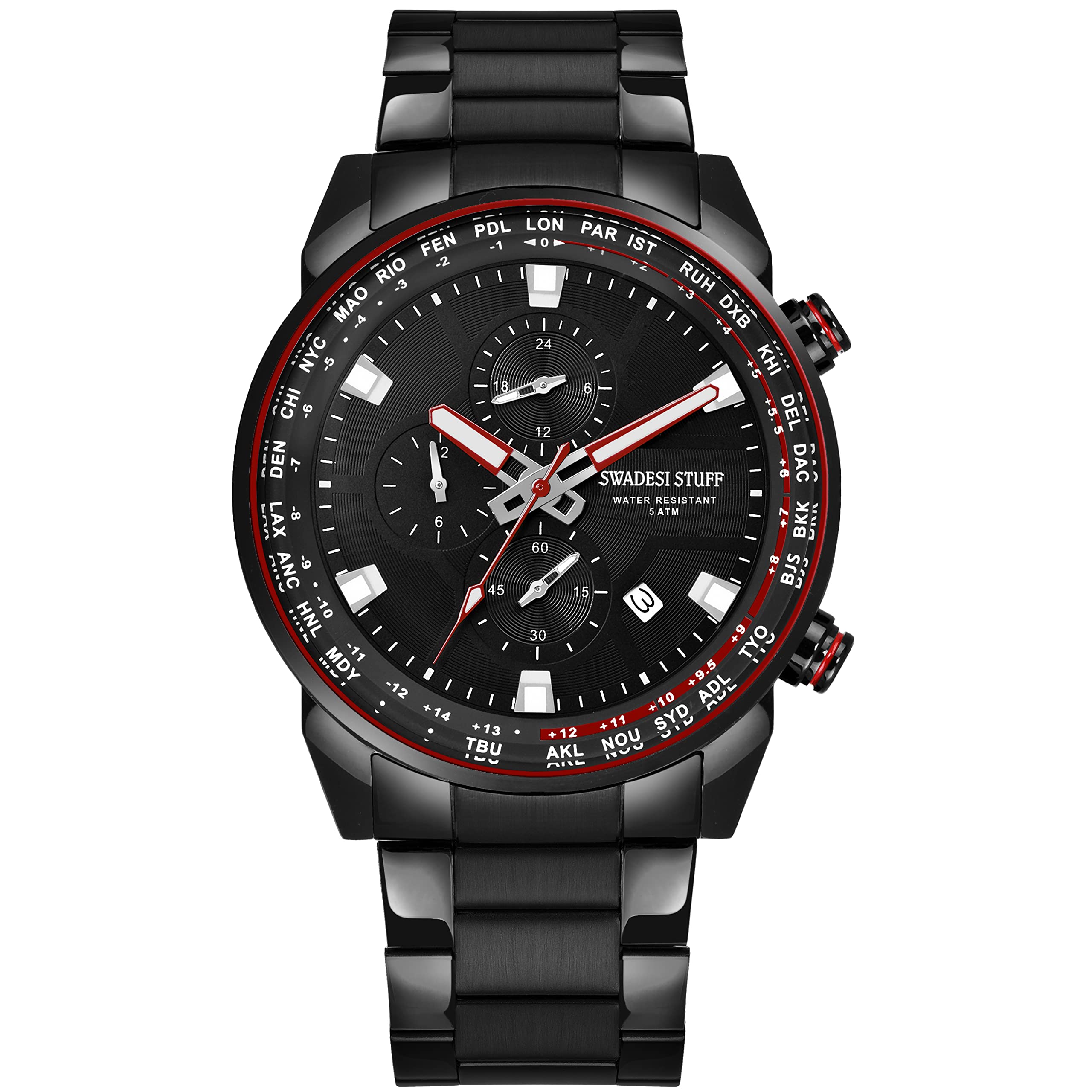 SWADESI STUFF Coupe Chronograph Black Dial Premium Luxury Stainless Steel Watch for Men (B0C43VVNXM) Amazon Price History, Amazon Price Tracker
