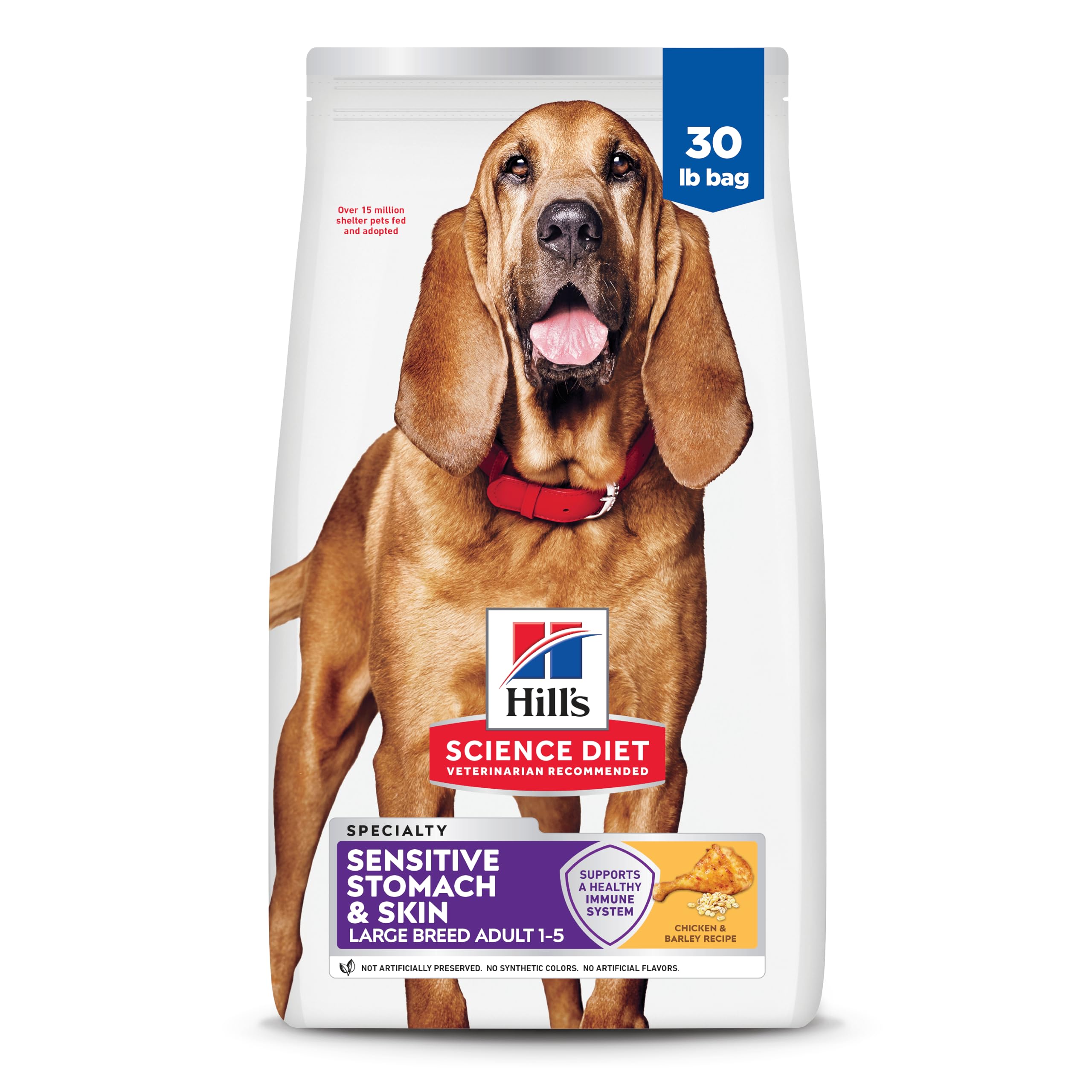 Sensitive Stomach & Sensitive Skin Large Breed Adult Dry Dog Food 1-5, Prebiotic Fiber to Support Digestive Health, Chicken Recipe, 30 lb. Bag