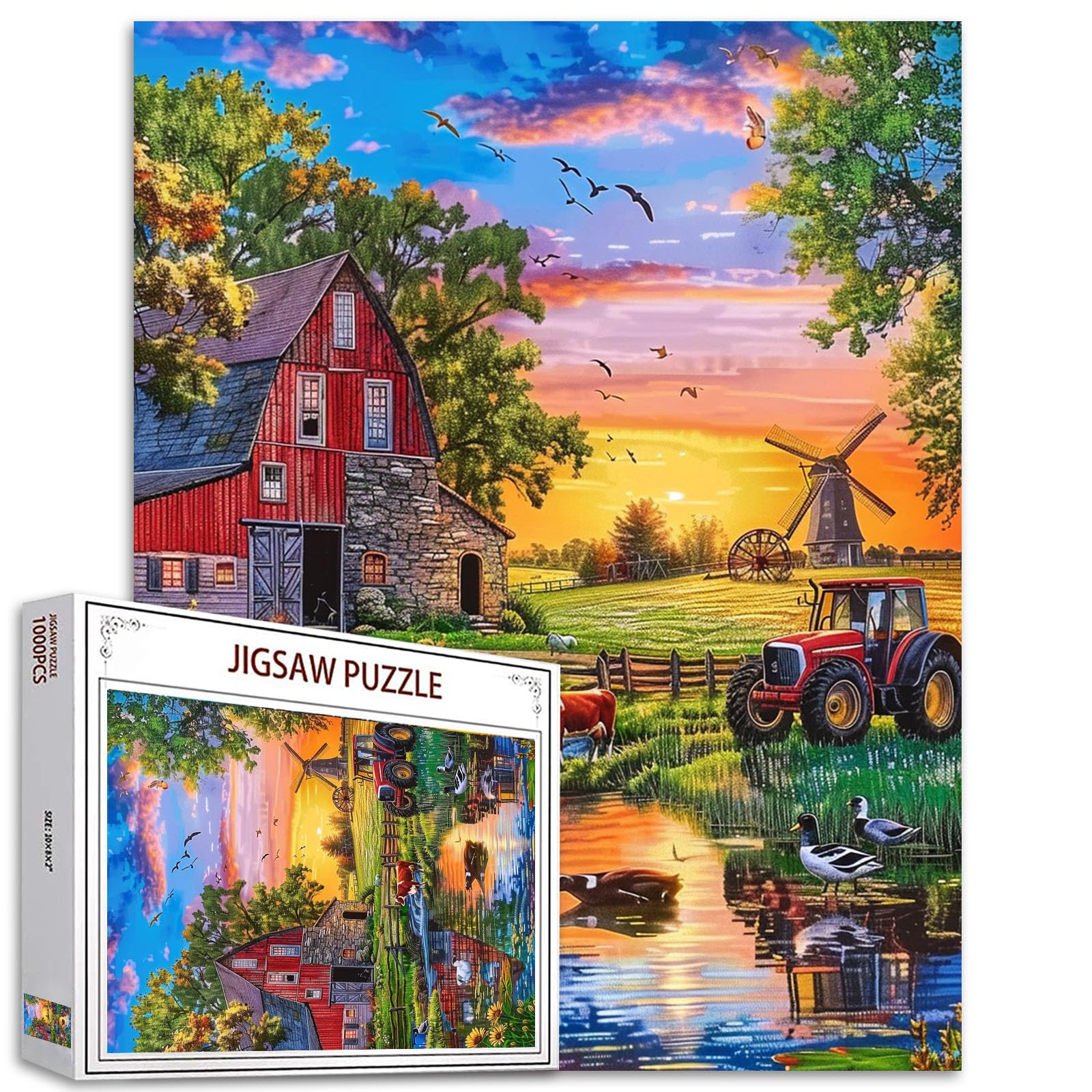 Tucocoo Farm Scenery Jigsaw Puzzles for Adults 1000 Pieces, Country House Sunset Art Jigsaw Puzzle 20x27 Inch Colorful DIY Handwork Puzzles for Home Decoration, Family Puzzle Perfect for Game Nights โ image 1
