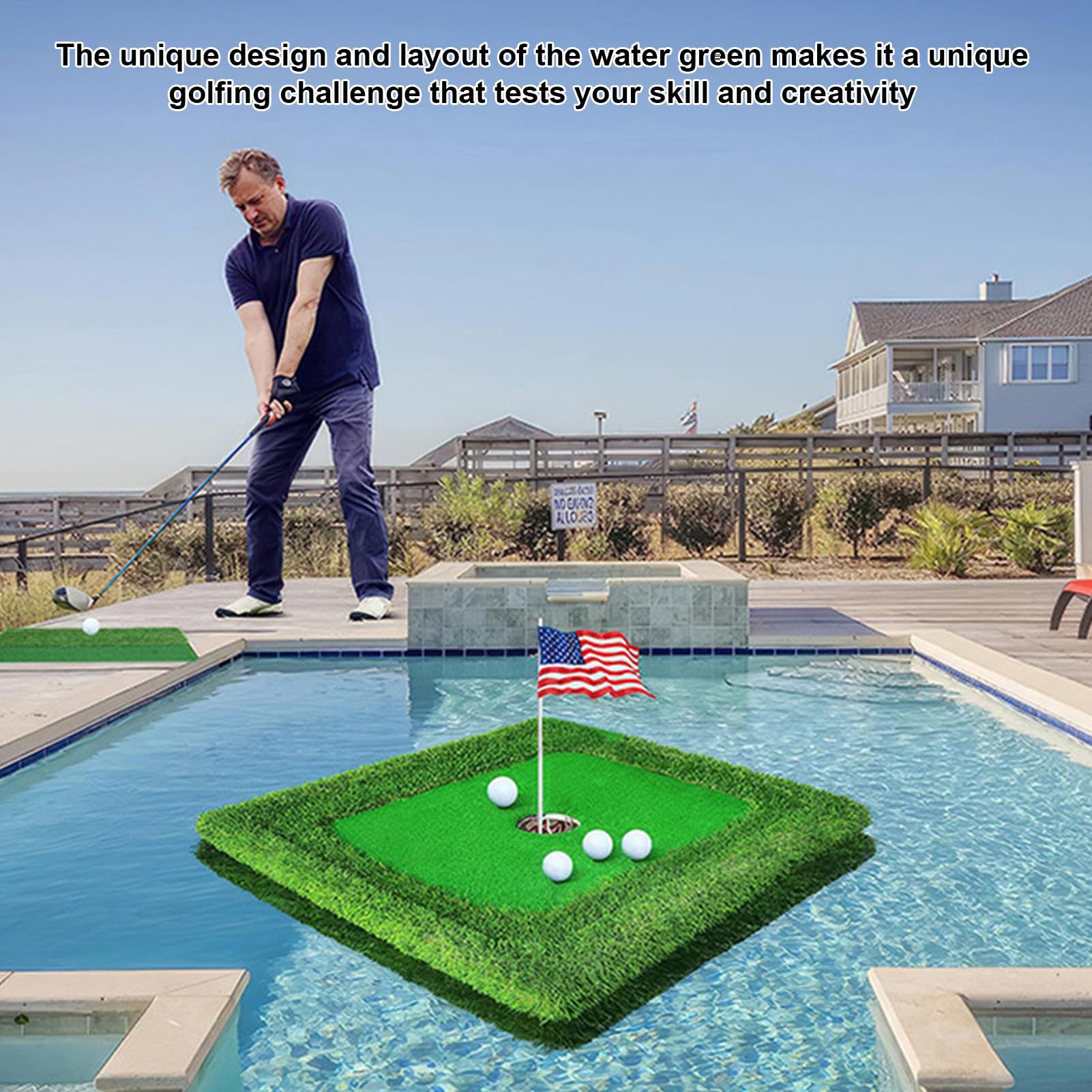 Jeu De Golf Flottant pour Piscine, Jeu De Synthétique pour Putting Flottant, Tapis De Frappe pour Améliorer Les Compétences Activités D'entraînement pour Adultes en Plein Air Piscine Lac Jardin