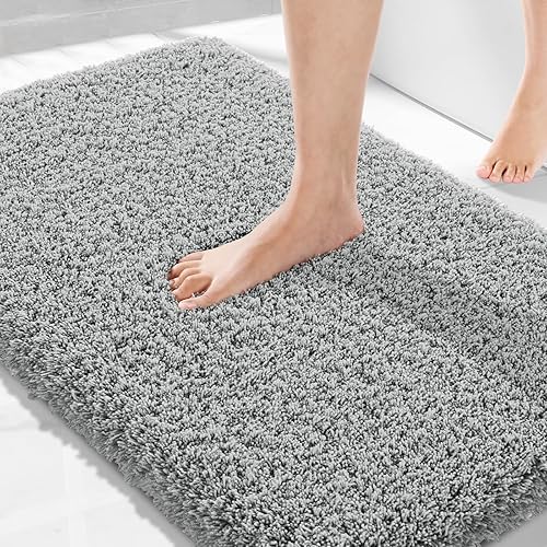 Miniatura 20 de Yimobra Alfombras de baño para baño, 32 x 20 pulgadas, ultra suaves y absorbentes de agua, alfombras de ducha de felpa antideslizantes, tapetes Gris