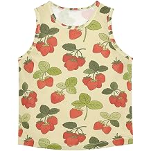 OTVEE Boys Athletic Tank Top Strawberry Leaf Nature Printed Toddler Quick Dry Ice Silk Sleeveless Shirt Kids Breathable Ru