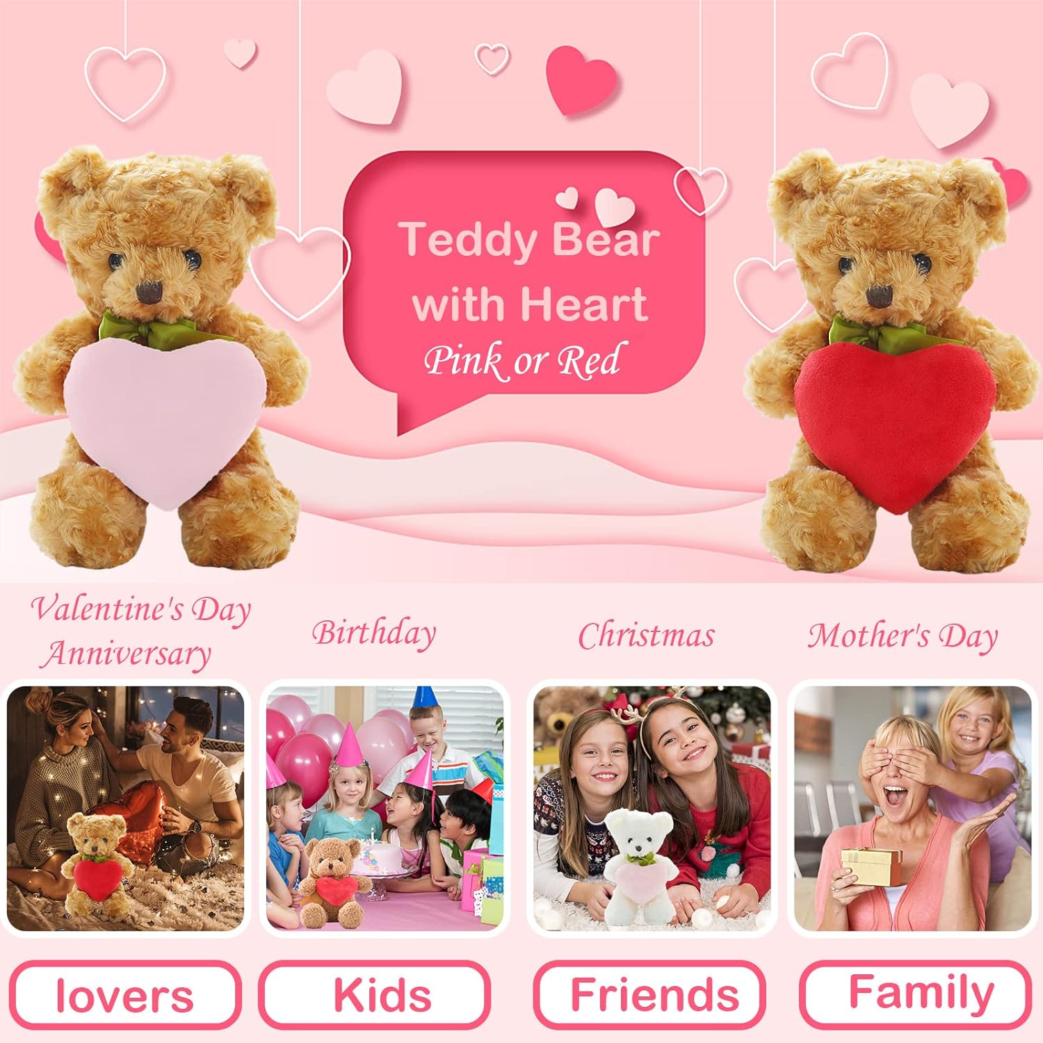 Teddy Bear Stuffed Animal with Heart as Personalized Gifts for Her/Him, Custom Teddy Bear with Name or Text for Girlfriend/Boyfriend on Birthday/Anniversary/Valentines Day (10 in-Red Heart)