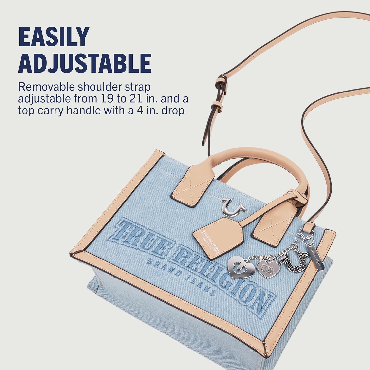 True Religion Tote Bag, Women's Bombe Logo Travel Purse Handbag, Denim - Image 4