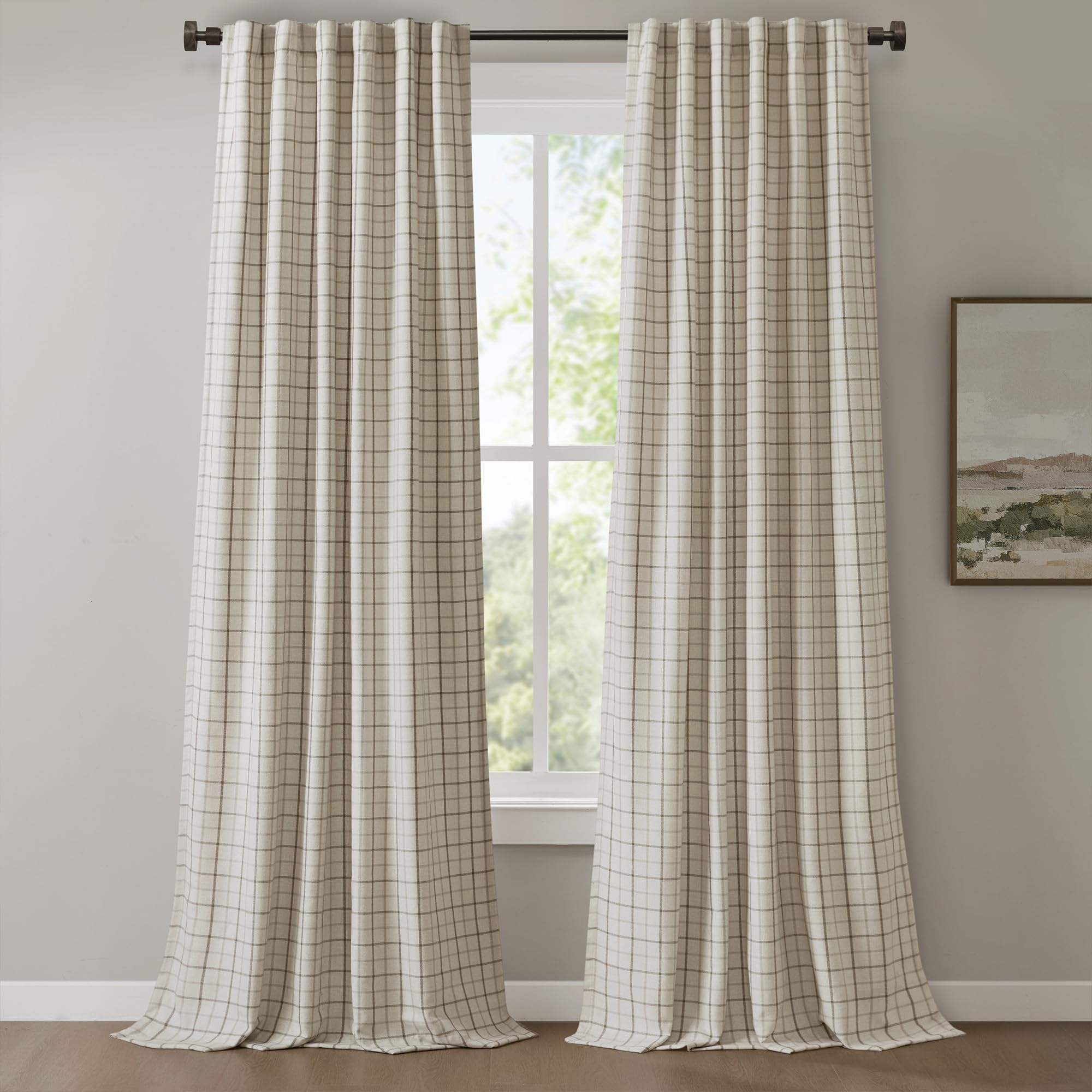 Madison Park Plaid Curtain Thermal Insulated, 1 Panel, 50x95 Natural