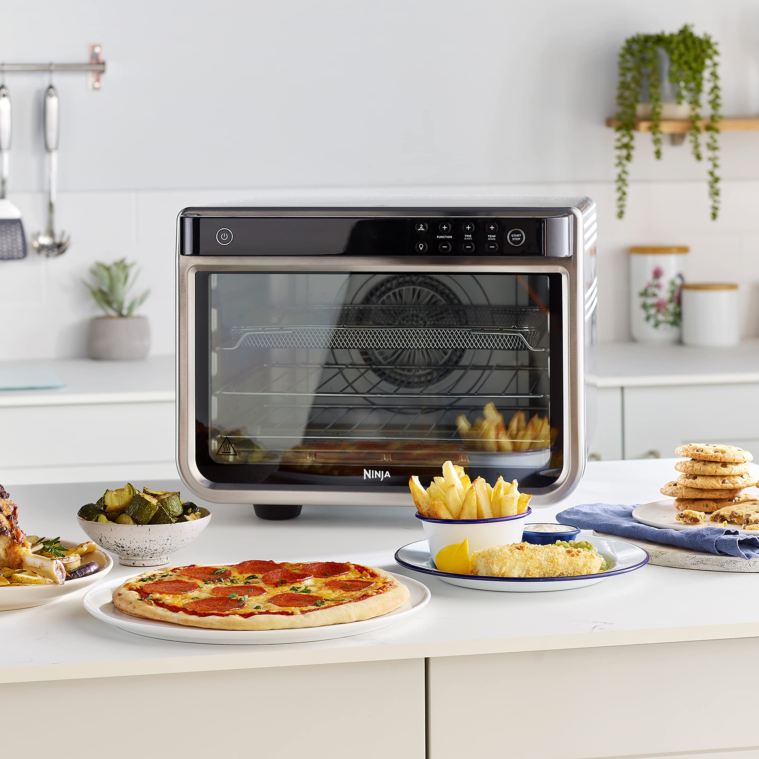 Ninja Foodi Forno Multifunzione 10 in 1, Fornetto Elettrico Portatile da Piano di Lavoro, 10 Funzioni, Friggere ad Aria, Arrostire, Grigliare, Disidratare, Riscaldare, Argento/Nero, DT200EU