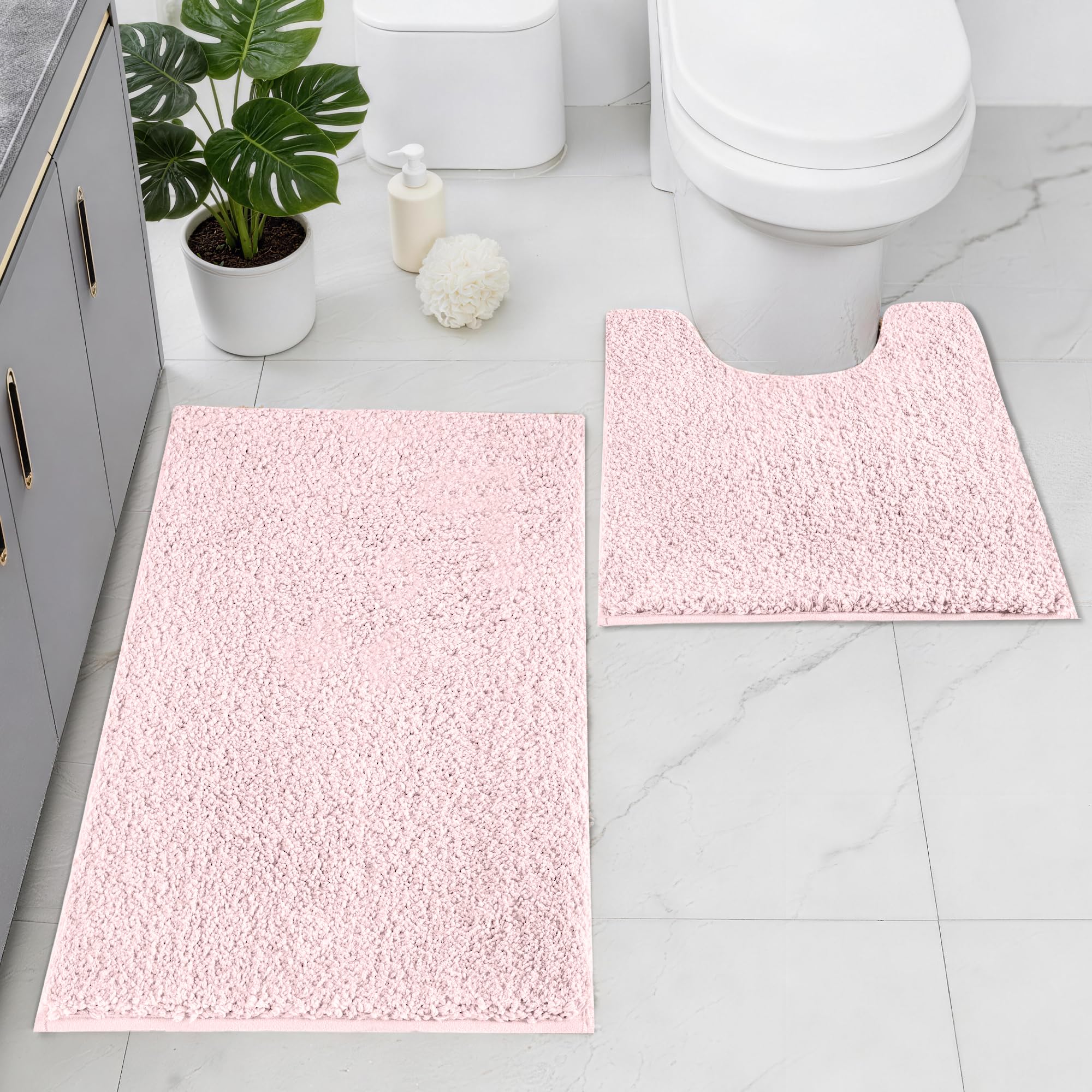 Baahrnom Microfibre Bath Mat Set, Non Slip Bathroom Mat Set 2 Piece