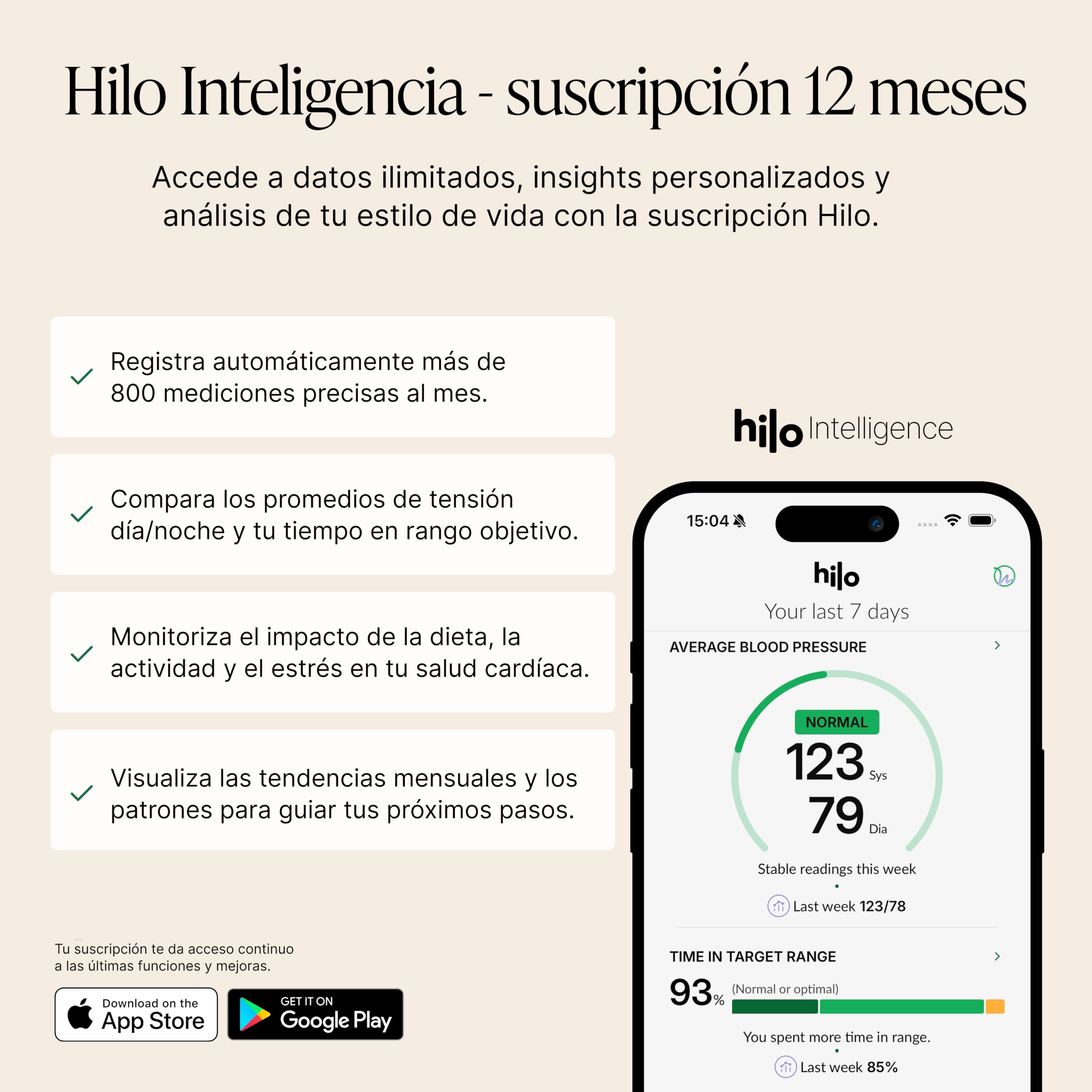 Hilo Pulsera Tensiómetro Inteligente 24/7 | Dispositivo Médico Validado Clínicamente Sin Manguito | Seguimiento Sueño, Frec. Cardíaca & Pasos | IP68 Batería 15 Días | Suscripción 12 Meses Incluida