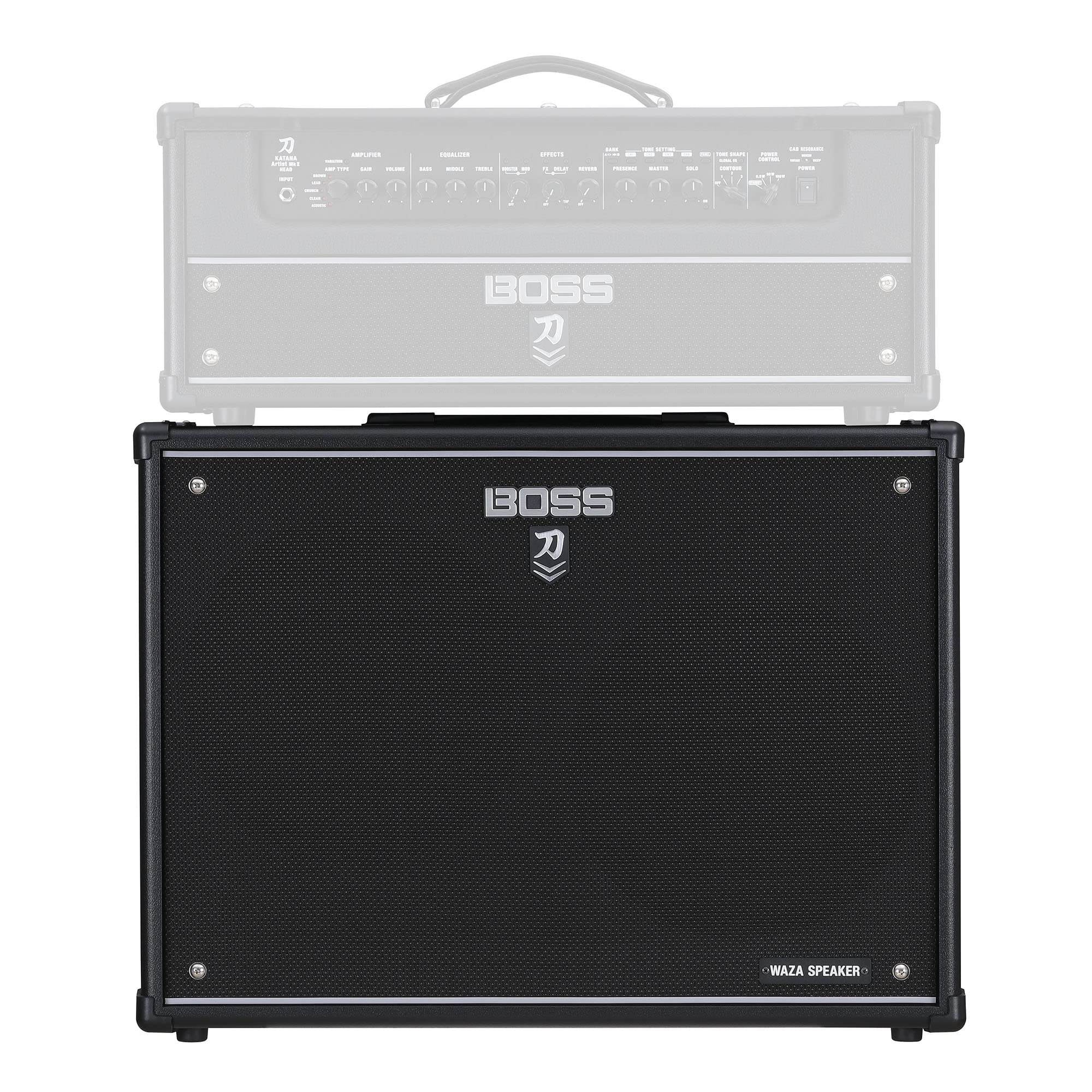 BOSS Katana Cabinet 212 WAZA, Special Edition Katana Lautsprecher-Cabinet mit 2 x 12'' Waza-Lautsprechern, Abgestimmt auf den Katana-Artist MkII Head, 4x12er-Setup durch Stapeln von Zwei Cabinets