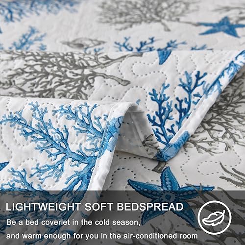Miniatura 4 de Jarson Juego de edredones costeros de playa de verano, tamaño King, 3 piezas, juego de colcha ligera de océano, juego de ropa de cama con estampado