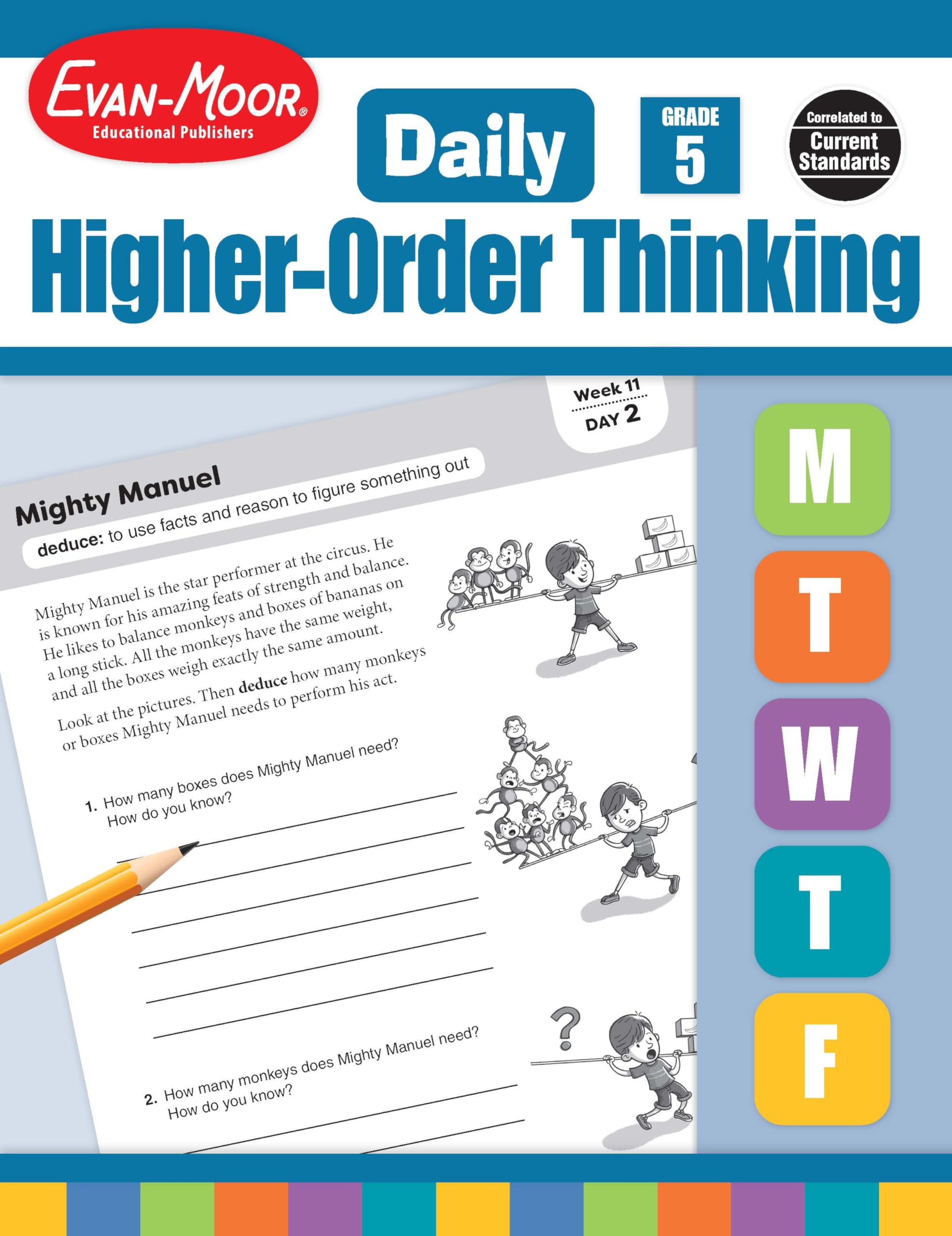 Evan-Moor Daily Higher-Order Thinking, Grade 5, Homeschooling and Classroom Resource Workbook, Brainteasers, Critical Thinking, Problem Solving, Logic Puzzles, Language Play, Drawing