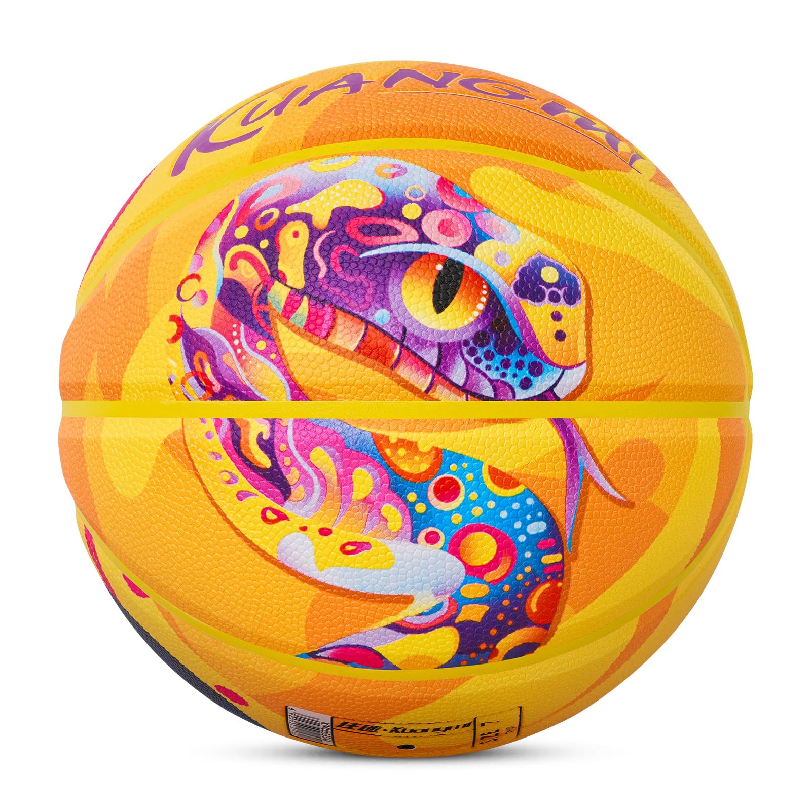 Kuangmi Mamba Snake - Balón de baloncesto pintado de piel sintética de alta calidad, talla de mujer 6 28.5 pulgadas, tamaño estándar de hombre 7 29.5 pulgadas, hecho para interiores y exteriores