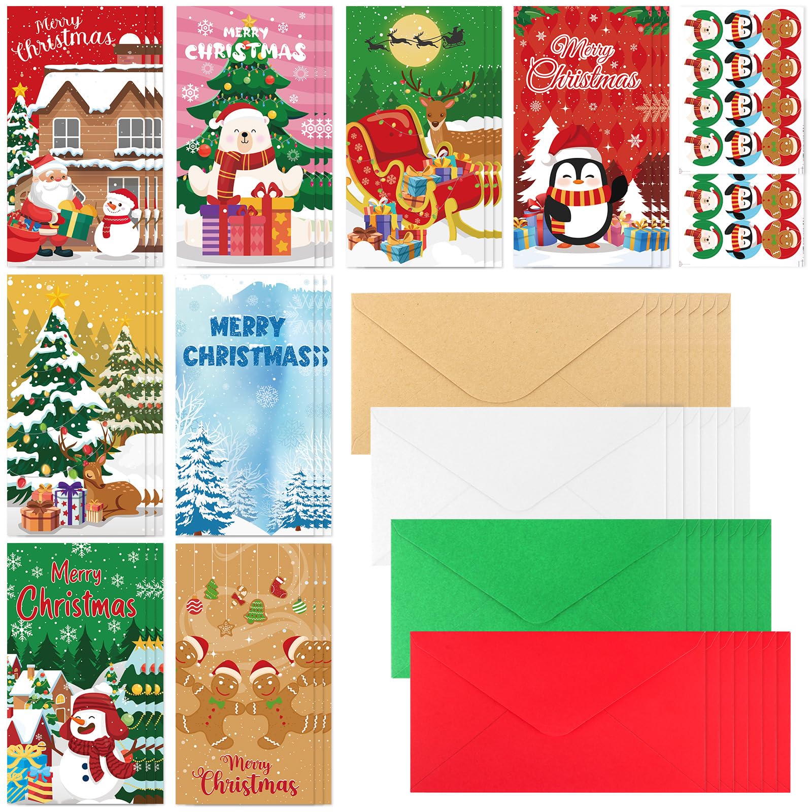 Hxezoc 24pcs Christmas Money Wallets and Envelopes Money Cards for Cash Gifts 8 Styles Money Wallets and 24pcs Christmas Stickers for Voucher Card Cash Gifts
