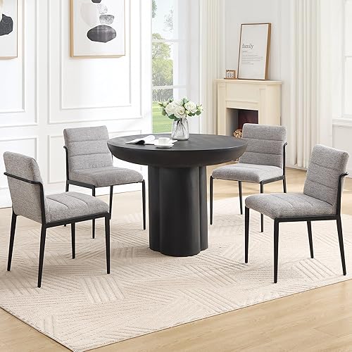 Miniatura 8 de Juego de 2 sillas de comedor modernas, tapizadas de lino, con respaldo acolchado y patas de metal, sillas decorativas sin brazos para cocina, sala