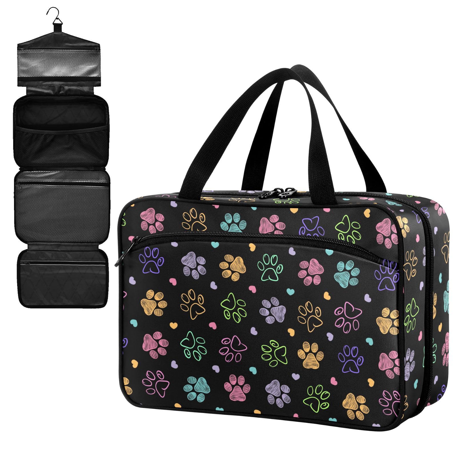 Fustylead Colorful Doodle Cute Paw Print Large Medical Storage Bag with Zipper Empty First Aid Bag Trauma Kit for Traveling Hiking Camping Backpacking