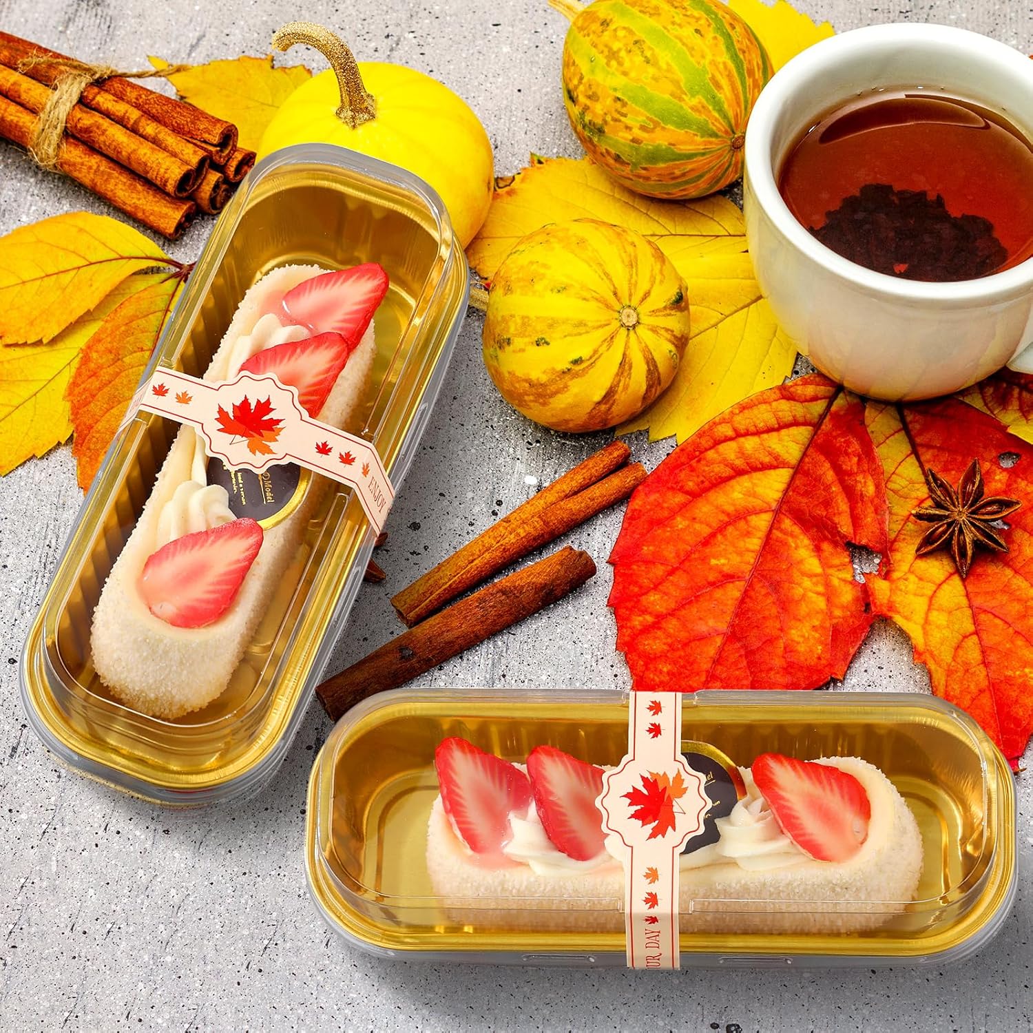 Tioncy 50 Pcs Thanksgiving Mini Pink Loaf Pans with Lids Spoons Sticker Maple Leaf 6.8oz Disposable Rectangle Aluminum Foil Baking Pans Muffin Cupcake Cups for Picnics Christmas Birthday Party Supply - Image 6