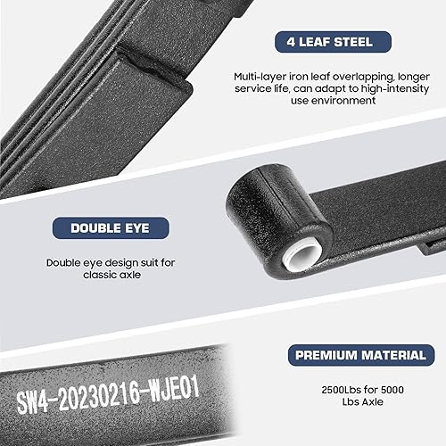 Vista 13 de SEHNSUCHT Resorte de hoja para remolque, 4 hojas y capacidad de 1750 libras, resortes de hoja de doble ojo para eje de remolque de 3500 libras