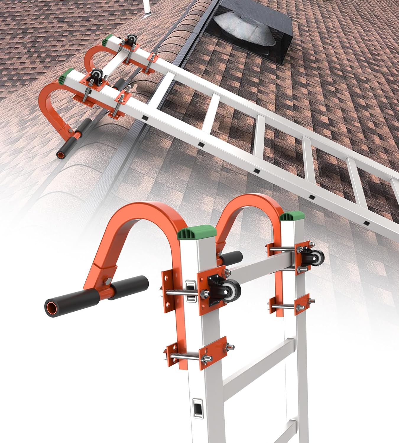Ladder Roof Hook with Wheel, Heavy Duty Roof Safety Ladder Stabilizer, 500 lbs Weight Rating, Roof Ridge Ladder Hook, Ladder Hooks for roof Secure