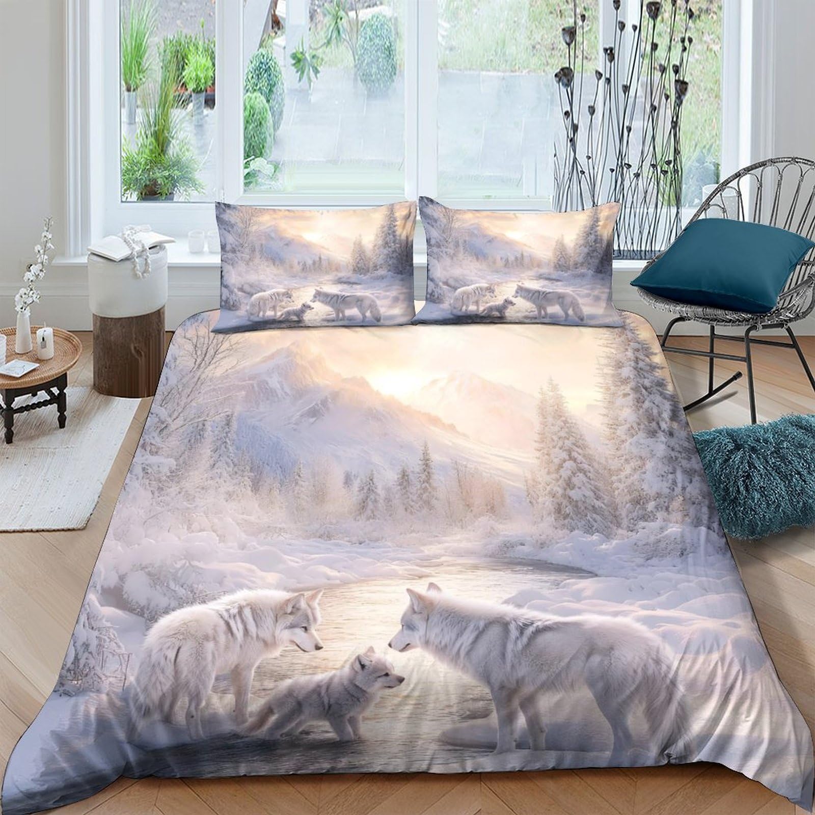 Ctjqhvkz Style-7 3D Printed White Tiger Forest Fitted Sheet Microfiber Soft Breathable Snow Landscape Mattress Cover For Bedroom Guest Room Decor Single（135X200cm）