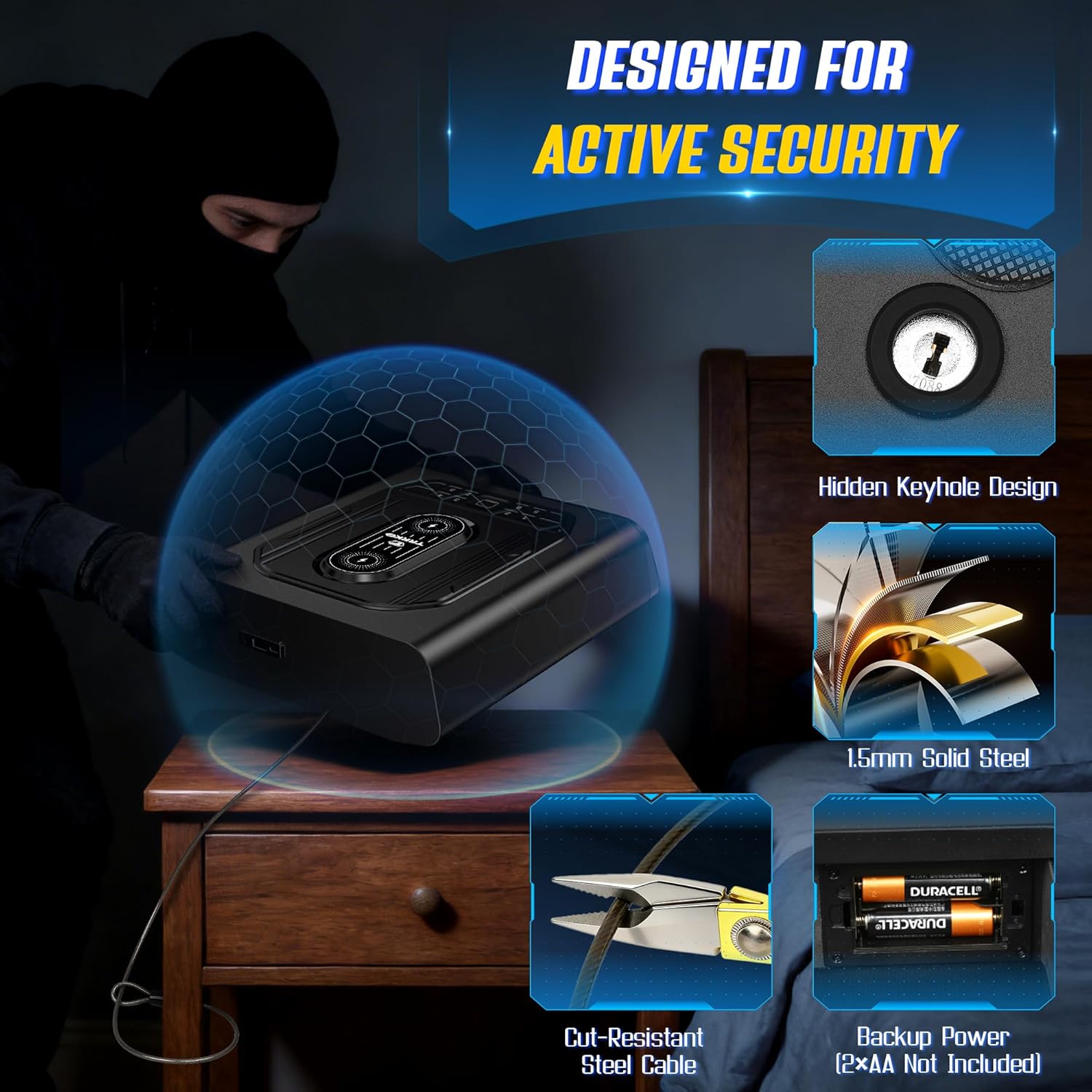 Biometric Gun Safe for Handgun | Auto-Open Quick Access Pistol Safe with Fingerprint & Wireless Charger, Smart LED Display, Handgun Safe for Nightstand/Bedside/Home Defense, Gift for Gun Owners