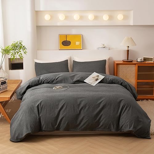 ECOCOTT Funda de edredón, 100% algodón lavado, 1 funda de edredón con cremallera y 2 fundas de almohada, ultrasuave, fácil cuidado, transpirable,