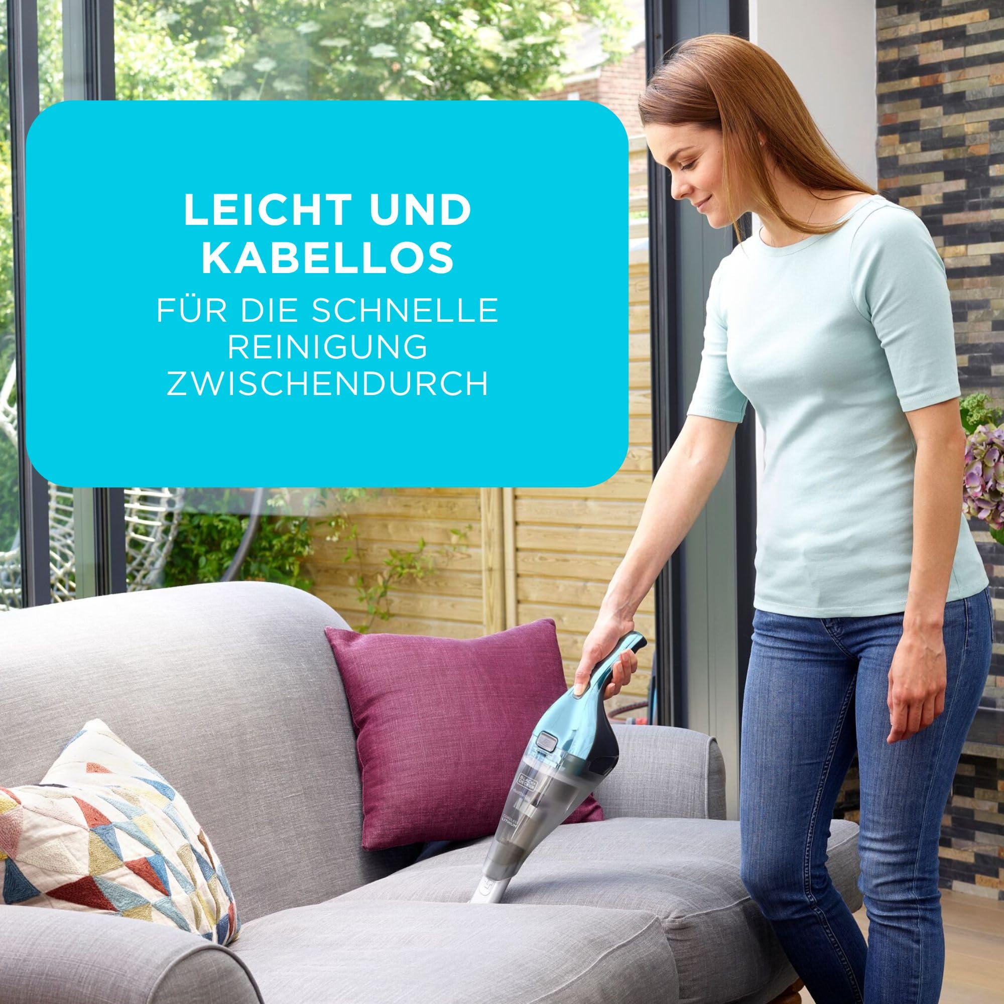 BLACK+DECKER Dustbuster Handstaubsauger Akku 7.2V (1.5Ah) (Handsauger beutellos + kabellos, breite Saugöffnung, inkl. Fugendüse & Ladestation mit Wandhalterung) NVC220WBC