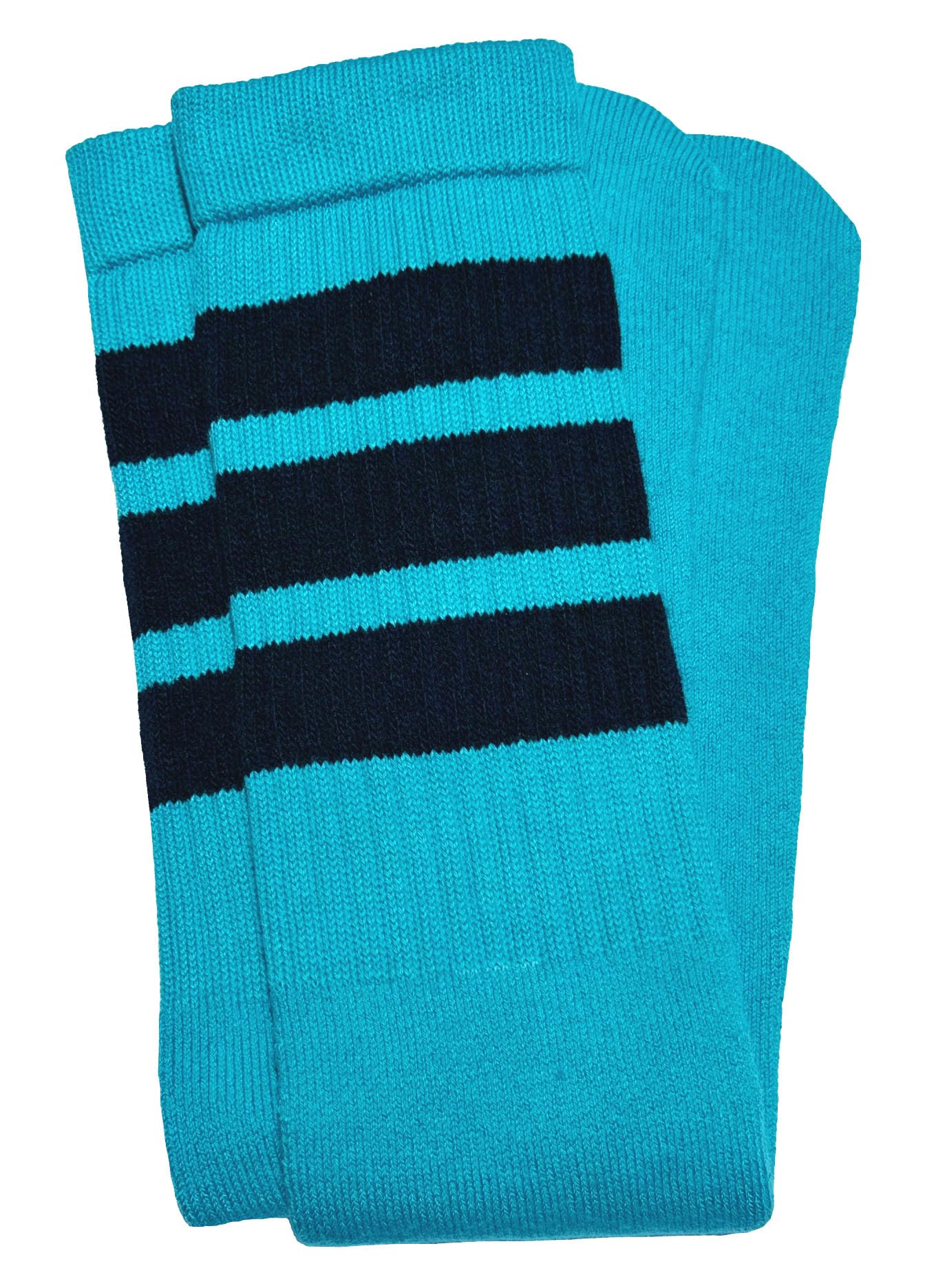 SKATERSOCKS One Pair of Italian Mid Calf Aqua Tube Socks with Black Stripes - Style 1