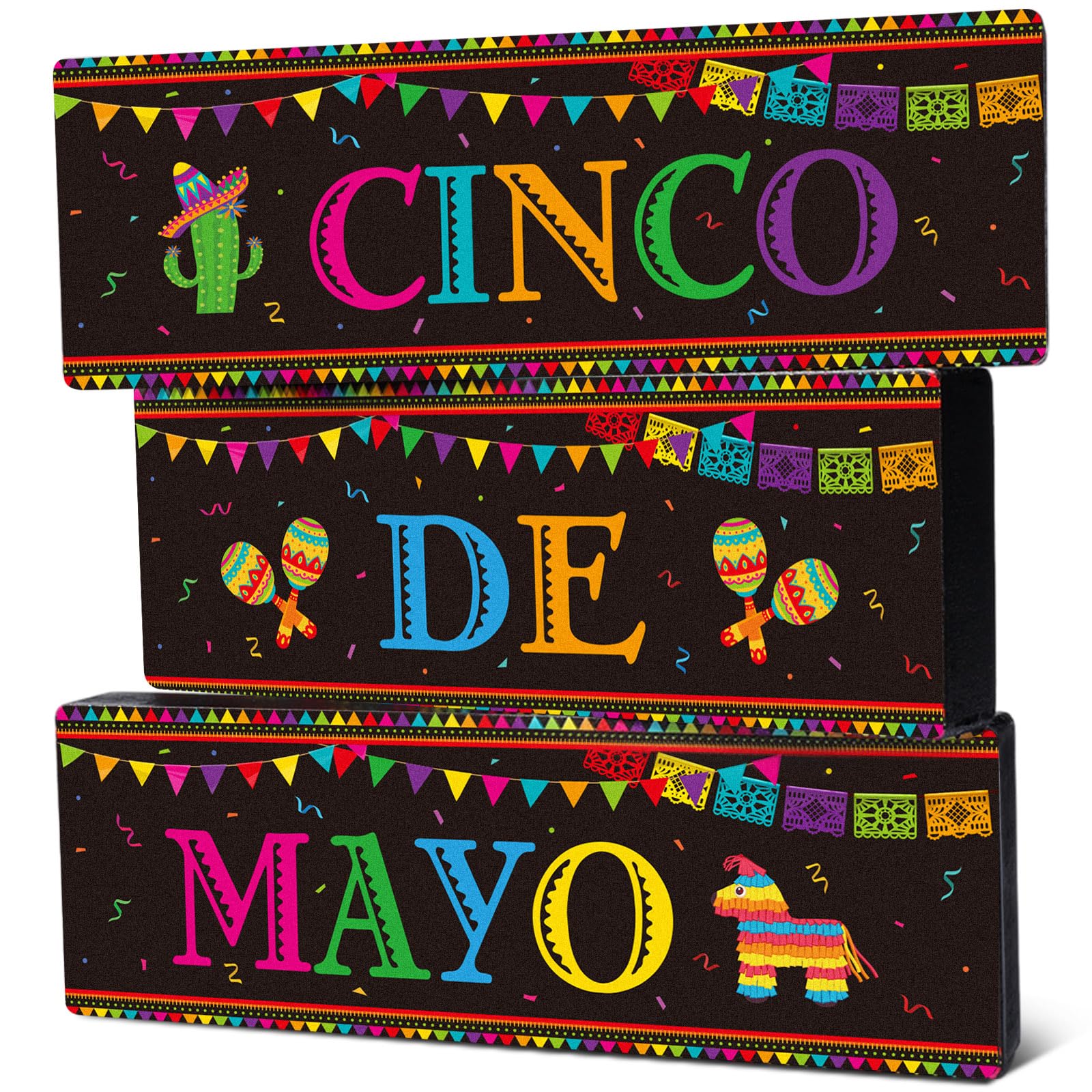 Faccito 3 Pcs Mexican Fiesta Party Decorations Wooden Cinco De Mayo Centerpieces Sombrero Llama Maracas Table Signs Wood Taco Parties Tiered Tray