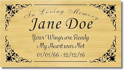 Placa conmemorativa con borde elegante, mensaje personalizado y emblemas de reconocimiento de memoria de identificación, fabricado en Estados Unidos