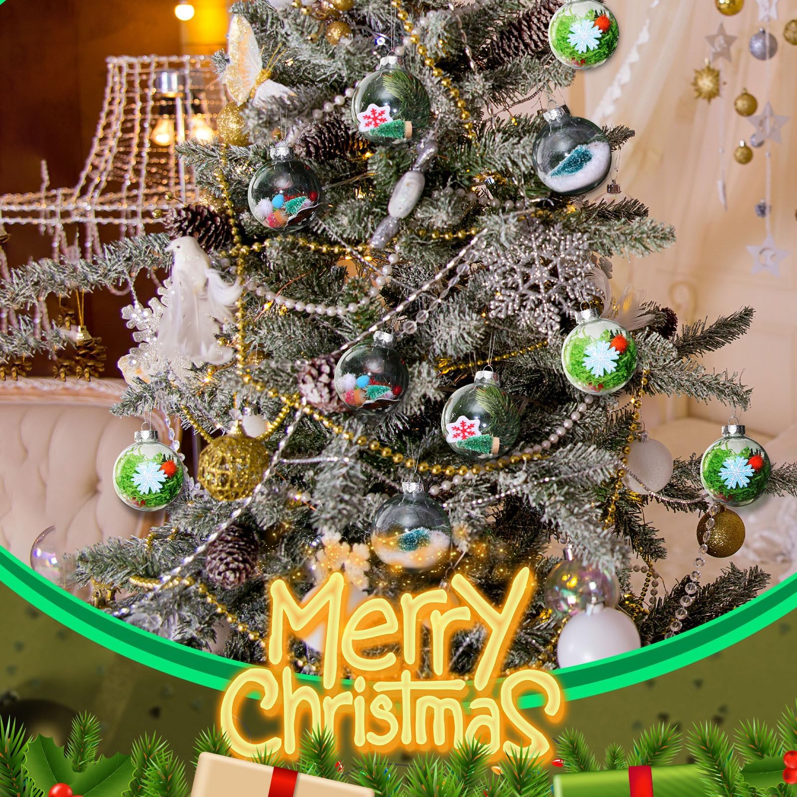 XIKTTK 16 PCS Durchsichtige Weihnachtskugeln Zum Befüllen, Christbaumkugeln Durchsichtig, Befüllbare Weihnachtskugeln Plastik Transparent,