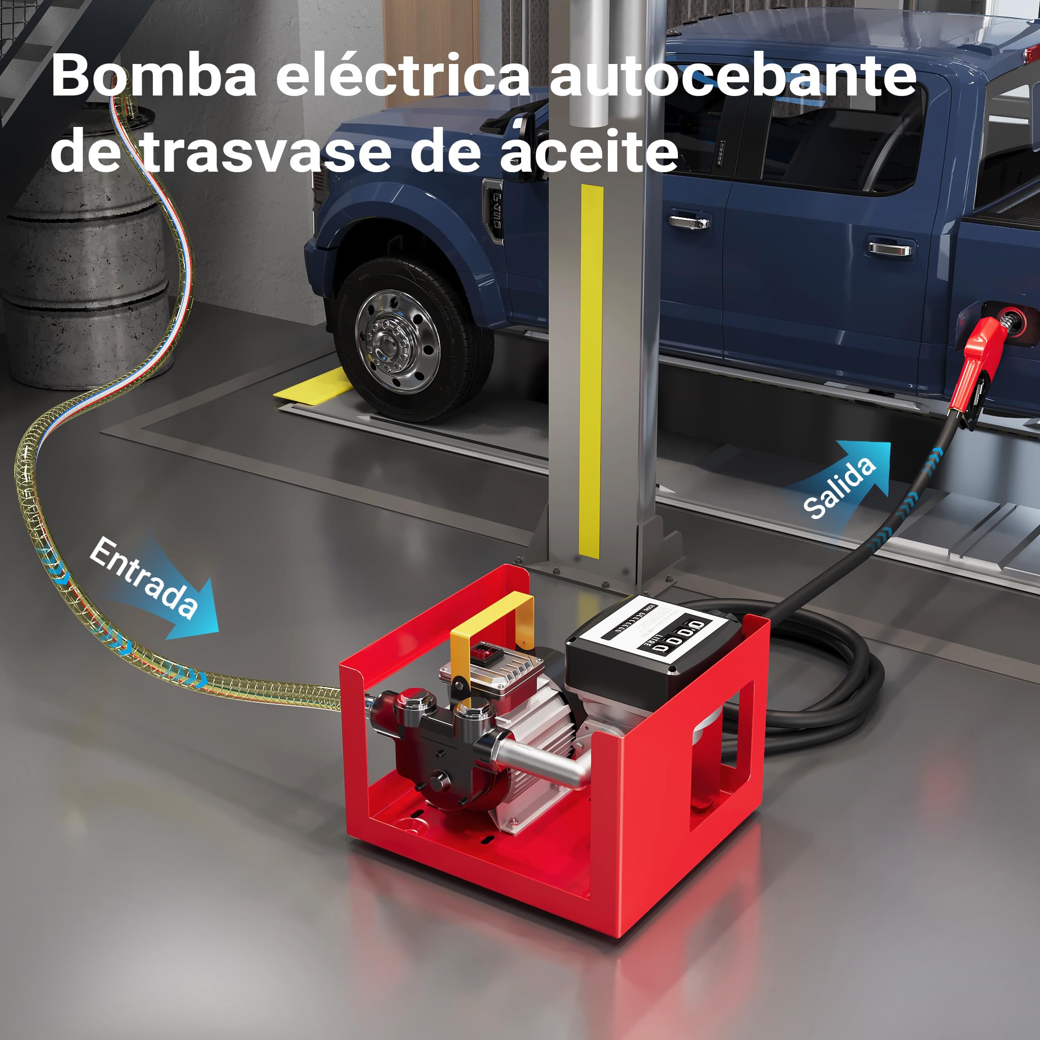 Wiltec Bomba autocebante para diésel y gasóleo 230 V / 550 W surtidor autoaspirante de gasoil 20-60 l/min con pistola automática y contador para trasvase trasiego de combustible