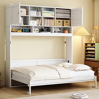Merax Queen Size Murphy Bed Wall Bed with Top Cabinets and Shelves, Spac...