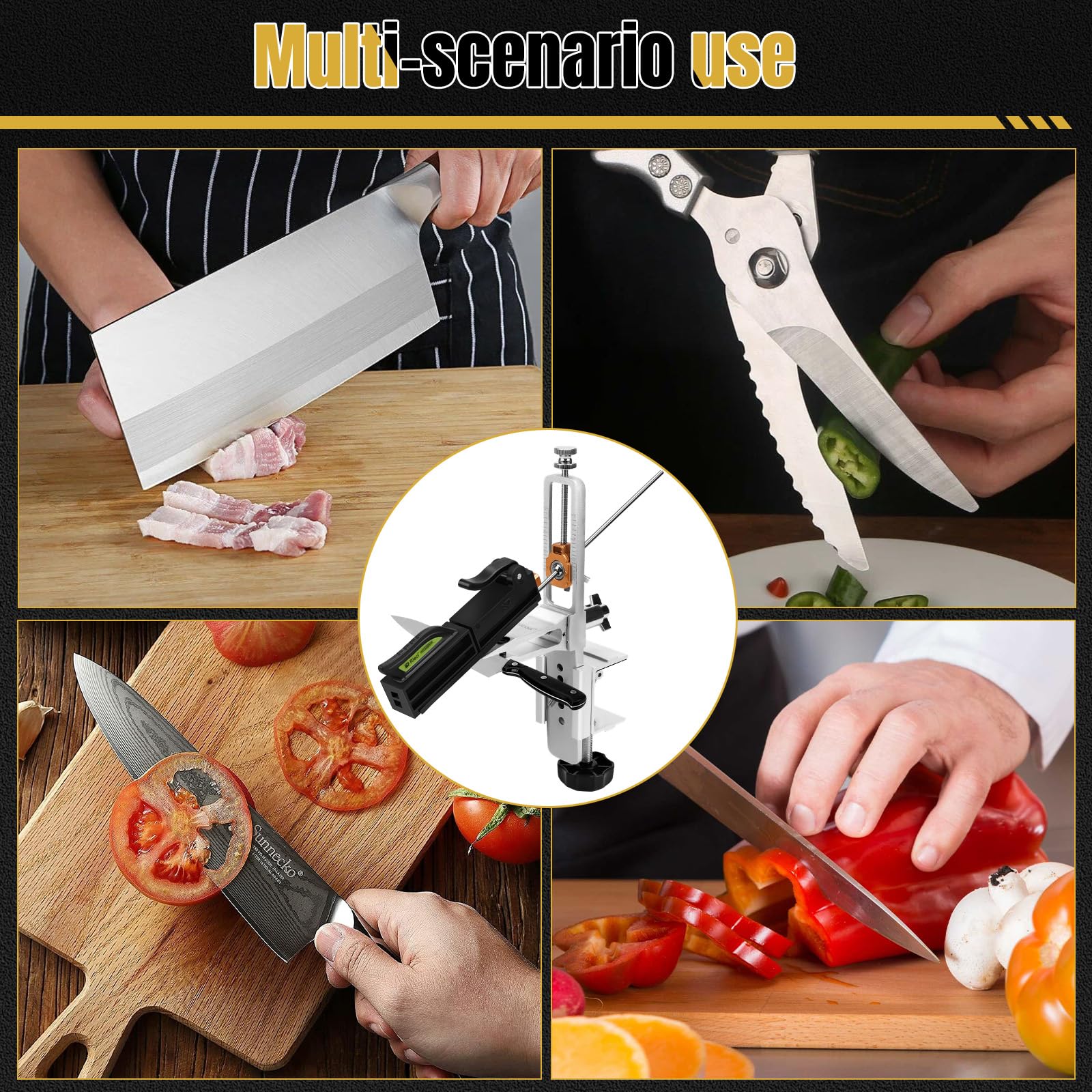 Sistema de afilado de cuchillos, rotación de 360° con ángulo de ajuste, control deslizante de precisión, juego de afiladores de cuchillos de chef con 11 piedras de afilar