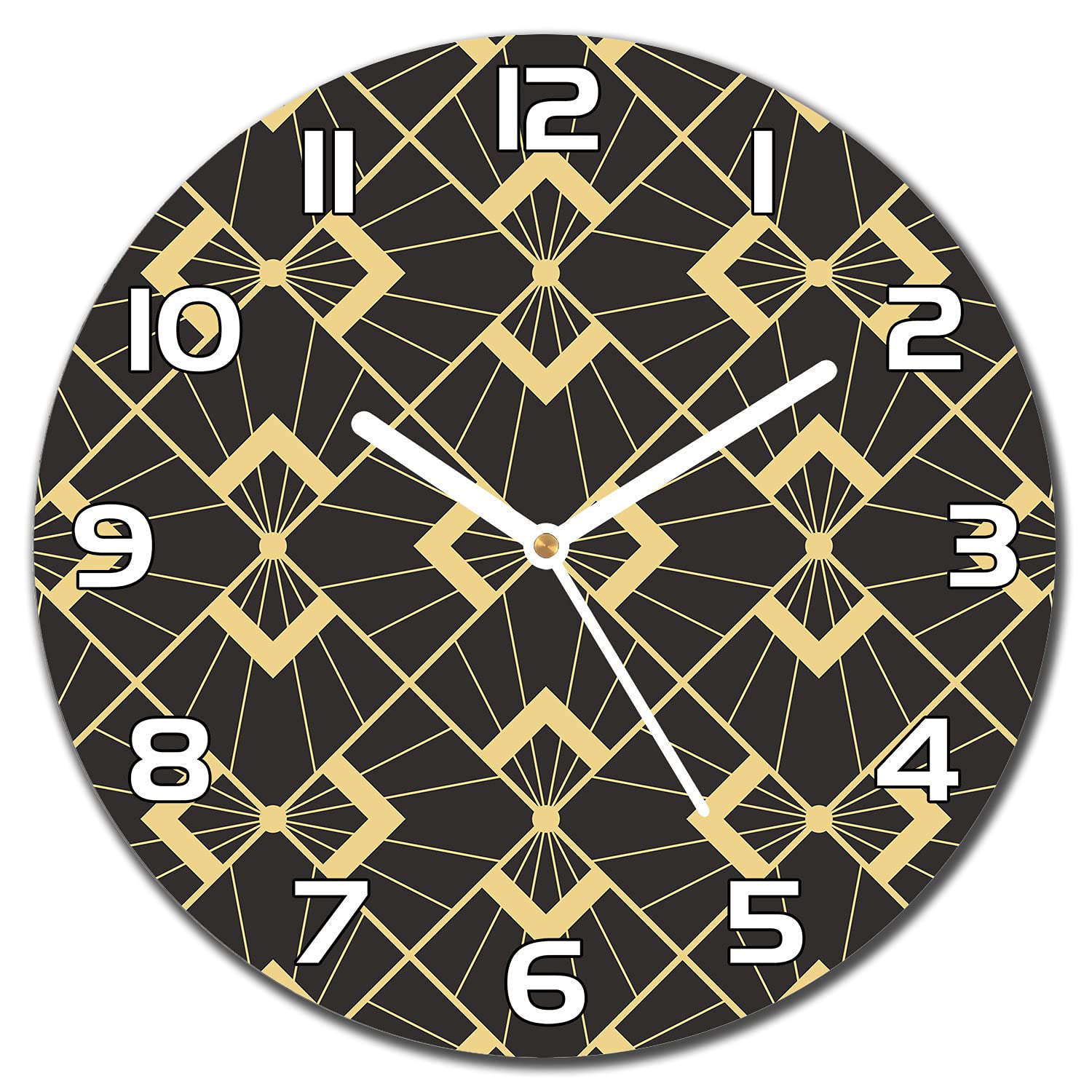 Horloge en verre 30 cm aiguilles blanches design abstrait doré pour salon