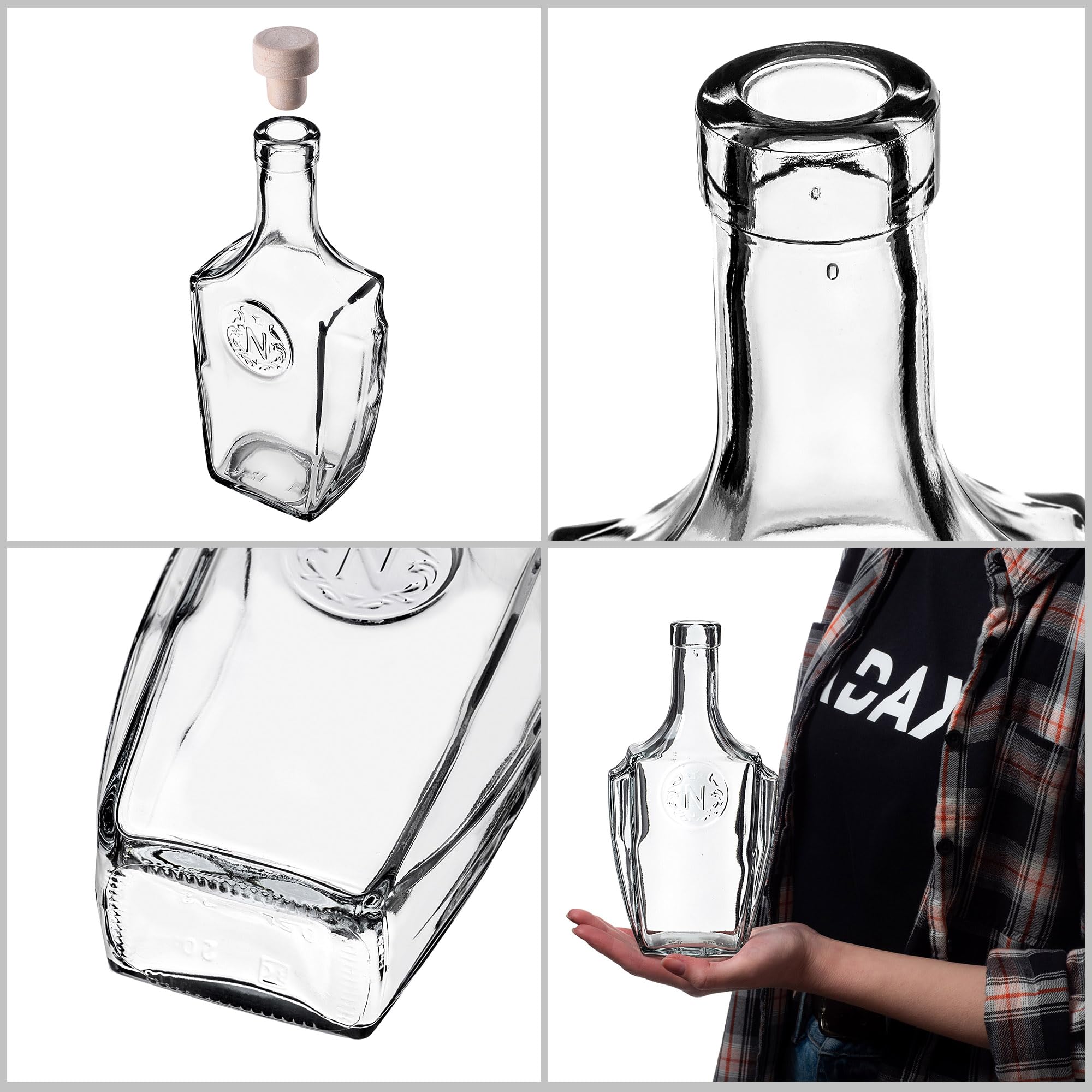 KADAX Lot de 10 Bouteilles en Verre 500ml avec Bouchon en liège – Bouteilles vides à remplir pour Liqueur, schnaps, Huile et vinaigre, idéales pour Cadeaux et Faire Maison