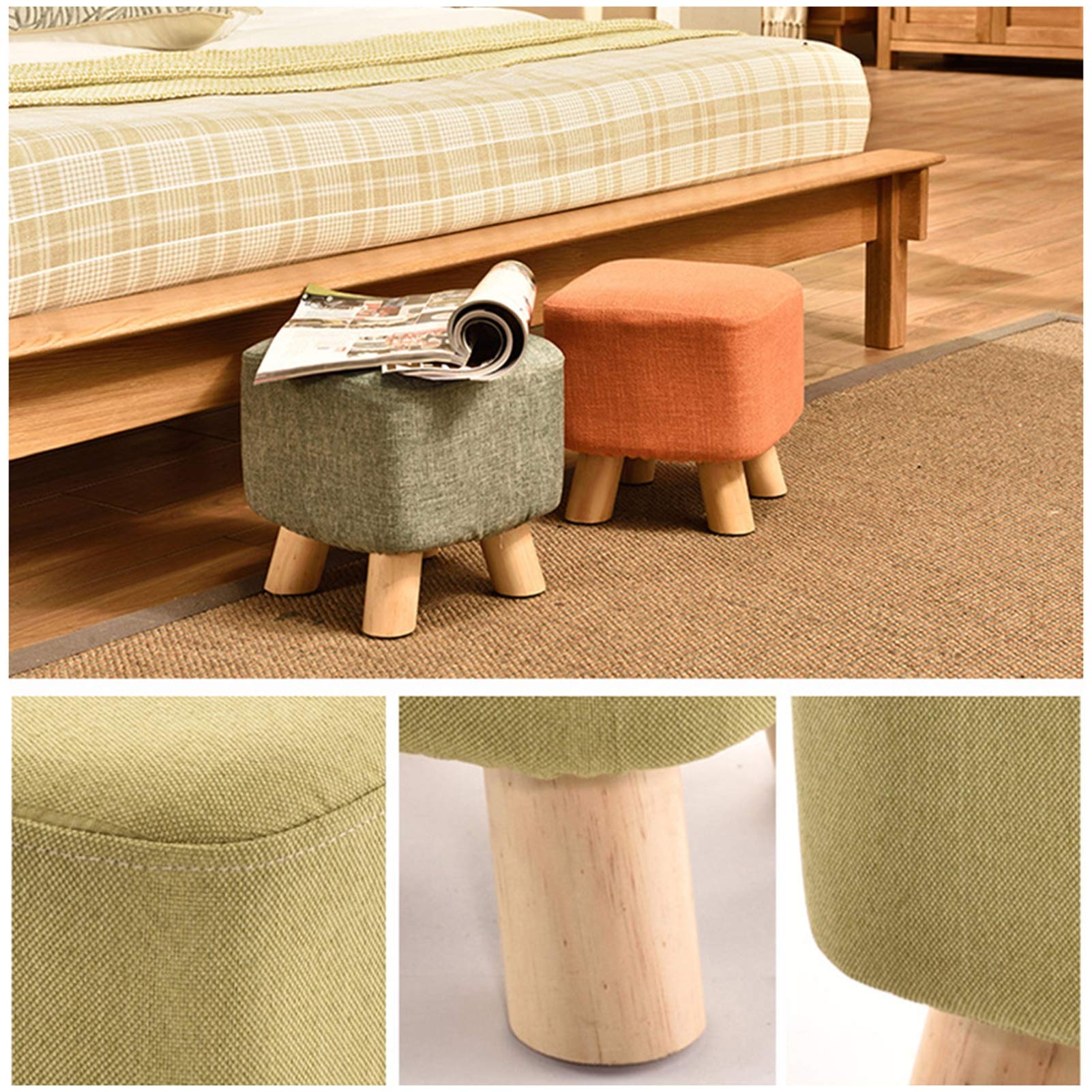 Sgabello Quadrato, Pouf poggiapiedi Piccolo poggiapiedi Imbottito Morbido con Gamba in Legno e Rivestimento Rimovibile, 28 * 28 * 29 cm, Arancione