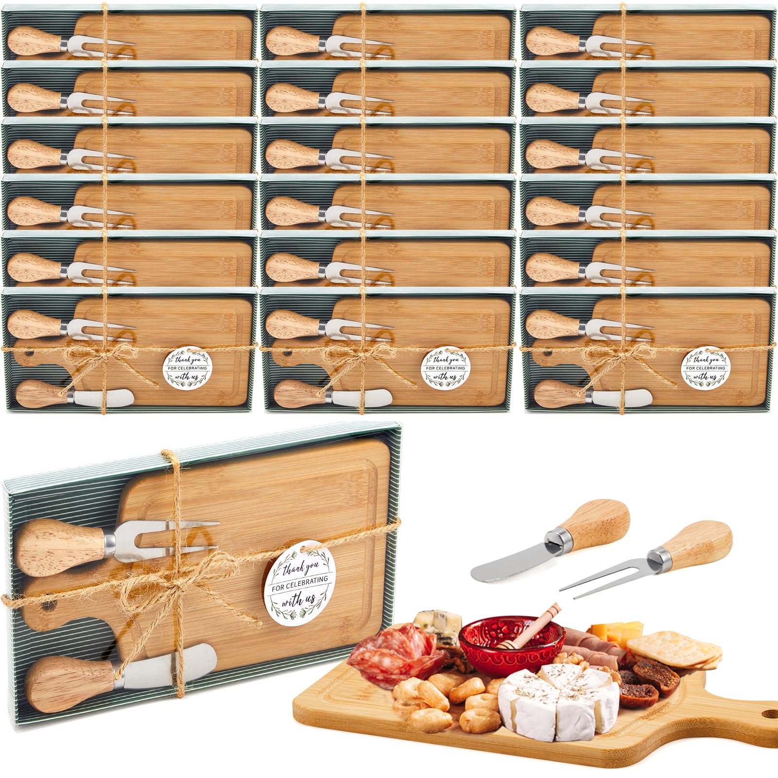 Ziliny 24 Sets Baby Shower Prizes Mini Charcuterie Board, Bamboo Color