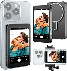 Tela Vlog Selfie Monitor para iPhone e Android – Tela sem fio com espelhamento de tela para iPhone, ferramenta de câmera de selfie remota, suporte magnético, Mag Safe, espelho para gravação de