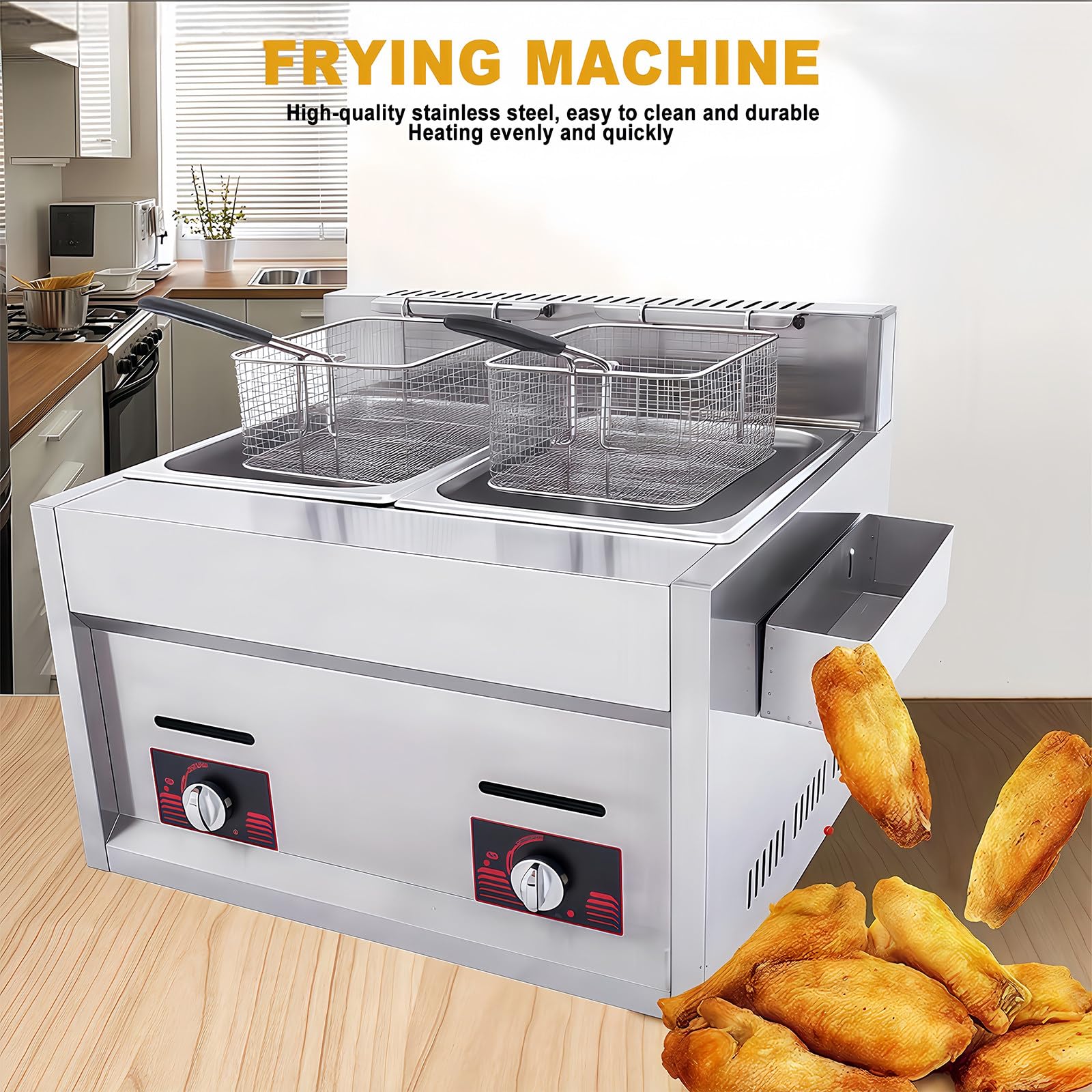 Friggitrice A Gas Industriale, Friggitrice con Cestello Grande, Friggitrice con Coperchio, Friggitrice da Cucina per Esterni, Friggitrice A Gas da Banco in Acciaio Inox, 10l X 2.