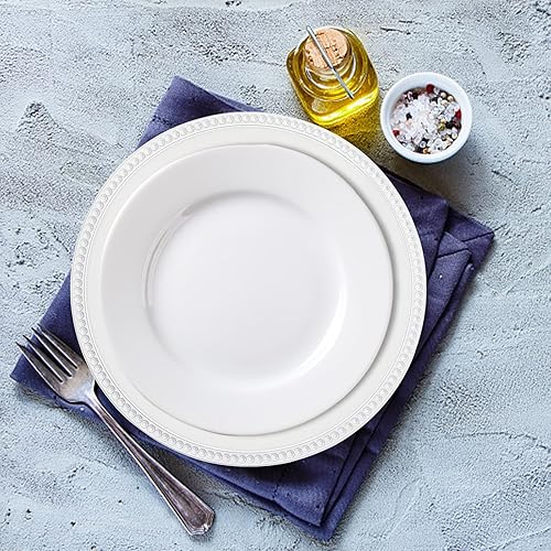 Miniatura 4 de Okllen Paquete de 12 platos de carga redondos de plástico, cargadores de cena de 13 pulgadas, platos decorativos con borde de cuentas, platos de